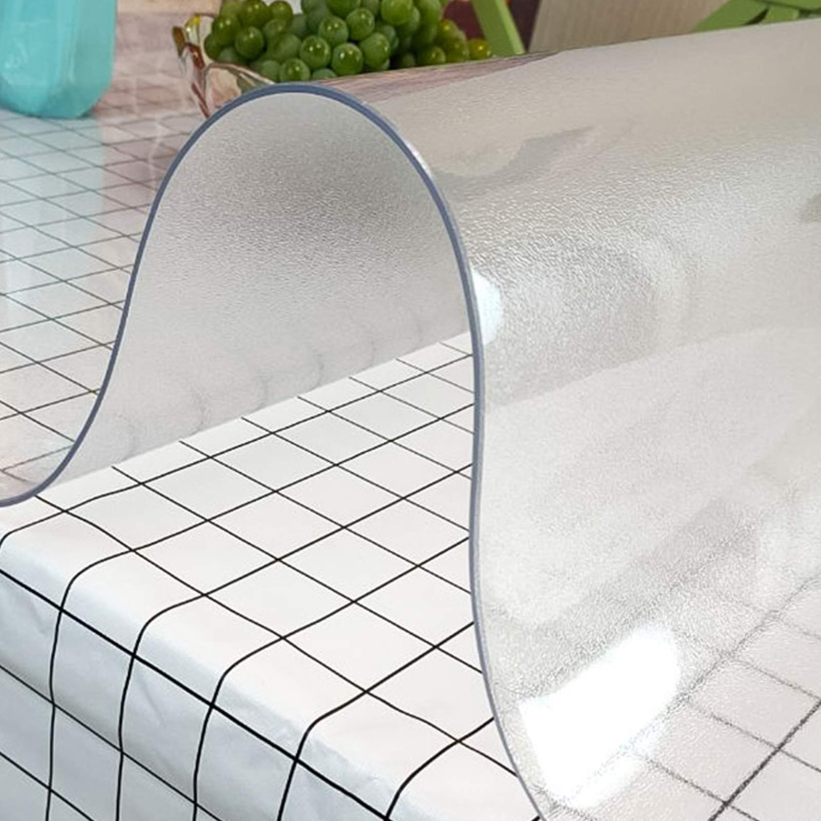 Frosted Clear PVC Table Cover Protector - 2mm Thick Transparent Tablecloth with 60° Bevel Edging - Waterproof & Scratch-Resistant for Writing Desk, Coffee Table, Countertop (90x170cm/35x67in) - Perfect for Home, Office & Restaurant Use