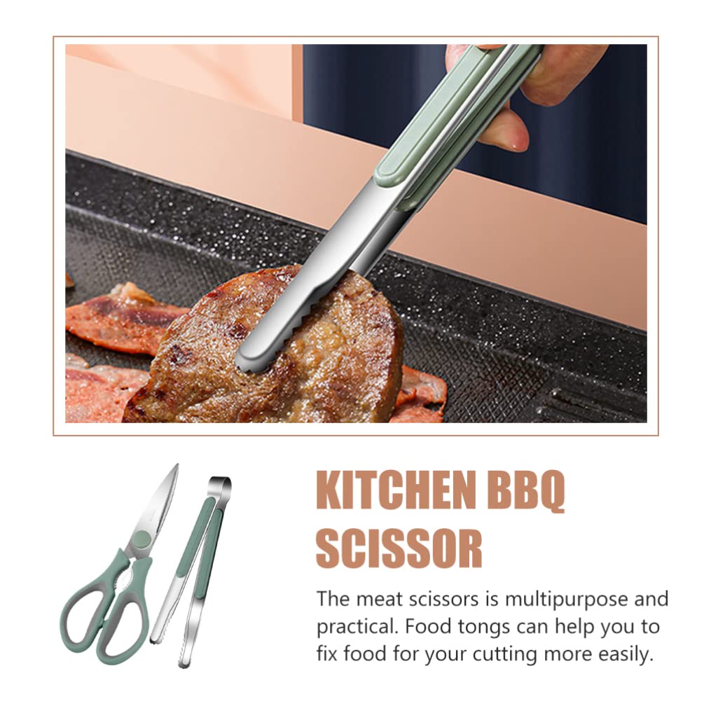 Premium Korean BBQ Scissors & Tongs Set - Stainless Steel Kitchen Shears with Ergonomic Handle for Grilling, Pizza Cutting, and Cooking - Perfect for Outdoor BBQ, Camping, and Home Kitchen Use