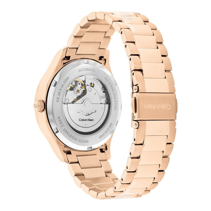 Calvin Klein Iconic Automatic Black Dial Rose Gold Steel Watch 25300025 - Stylish & Elegant Timepiece for Men & Women, Perfect for Business, Casual & Formal Occasions