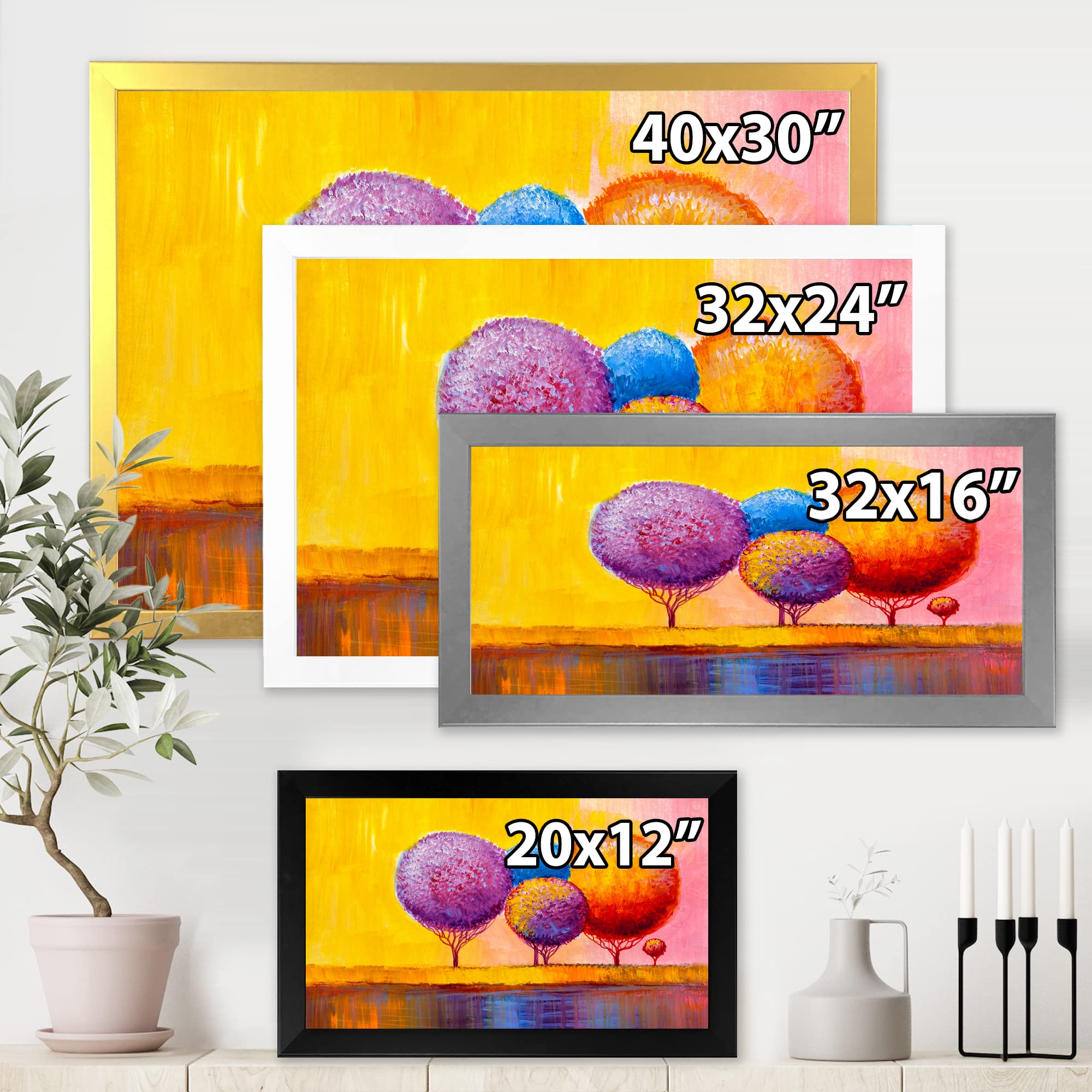 DesignQ Autumn Fantasy Trees - Modern Framed Wall Art for Living Room, Bedroom & Office Decor | Nature-Inspired Home Decoration