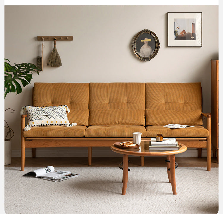 Vintage Oak Solid Wood Rattan Sofa - Convertible 2-in-1 Couch & Daybed for Living Room, Bedroom or Patio