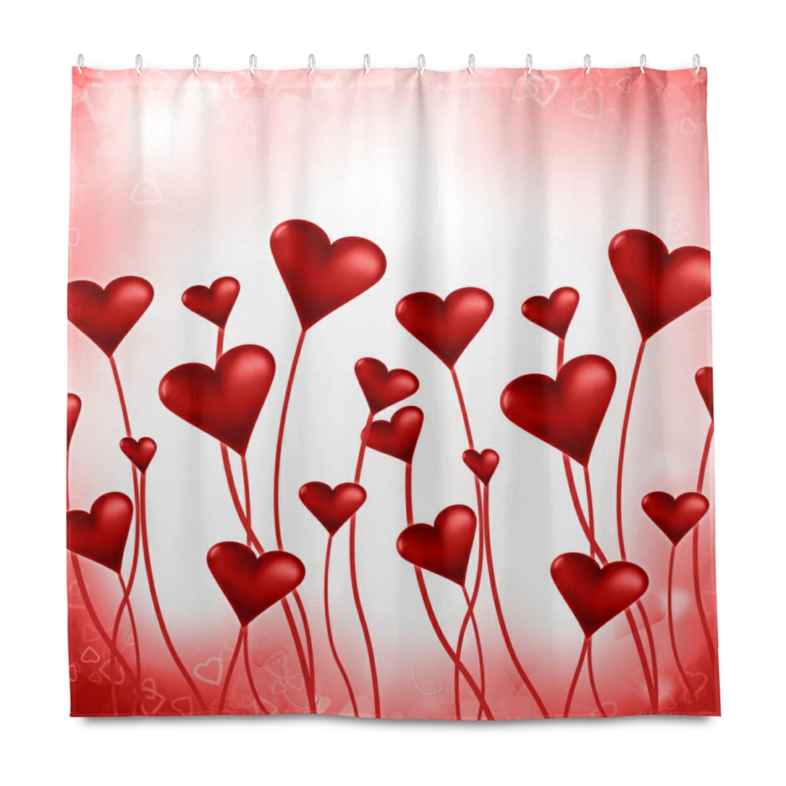 72x72 Waterproof Valentine's Day Heart Balloons Shower Curtain with Hooks - Romantic Bathroom Decor for Couples, Athletic Clubs & Home Use