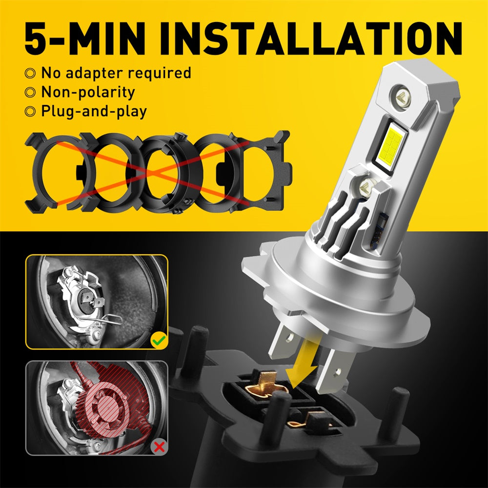 AUXITO H7 LED Headlight Bulbs - 500% Brighter 6500K Cool White - Plug and Play Installation - Built-in Cooling Fan - Perfect for Fog Lights & Daytime Running Lights (DRL) - Upgrade Your Car Lighting for Night Driving and Bad Weather Conditions