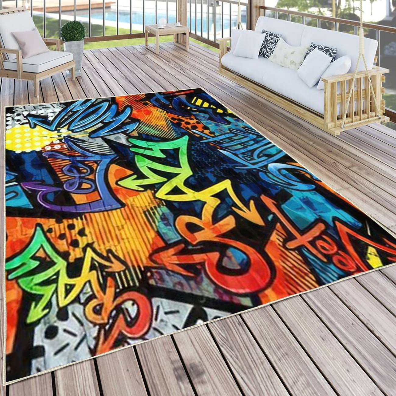 Modern Abstract Area Rugs for Living Room, Kitchen, Bedroom - Stain Resistant Carpet Mat with Graffiti Pattern & Paint Drips - Rectangular Home Decor for Dorm, Office, Nursery & Entryway