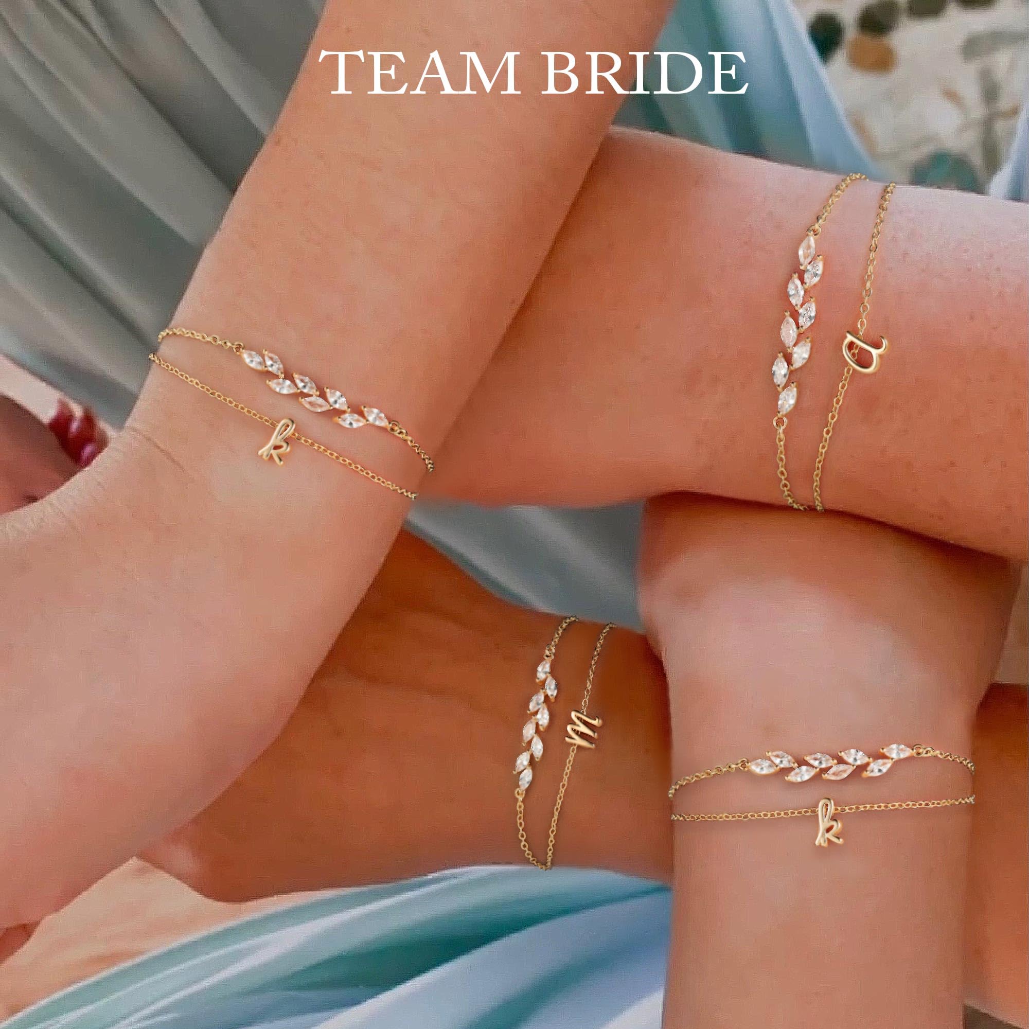 Turandoss 14K Gold Plated Initial Charm Bracelet for Women - Layered Gold CZ Leaf Bracelet, Bridesmaid Proposal Gift, Bride Gift - Perfect for Weddings, Anniversaries & Special Occasions