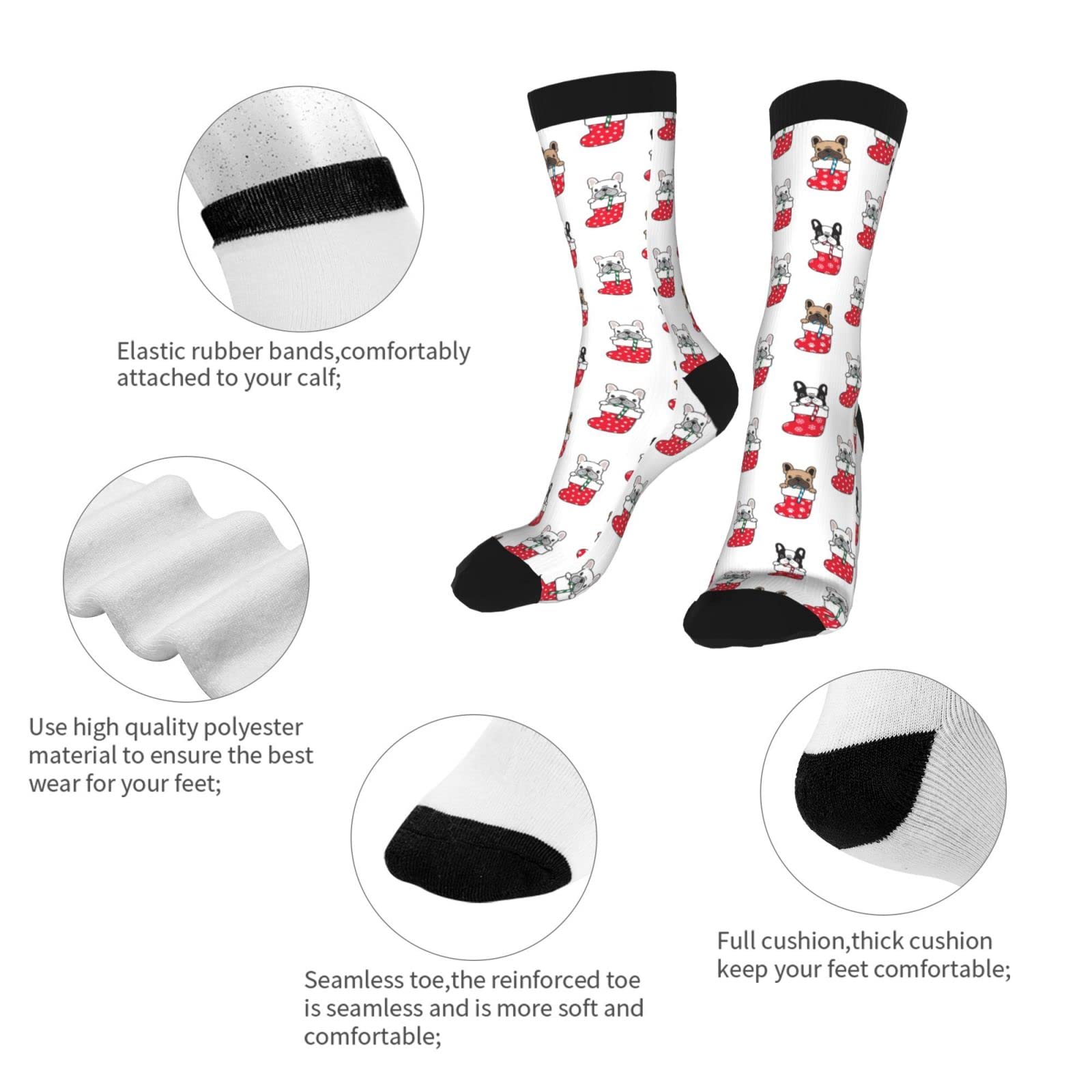 Funny French Bulldog Christmas Compression Socks for Women & Men - Novelty Crew Socks with White Design - Perfect Gift for Runners, Nurses & Travelers