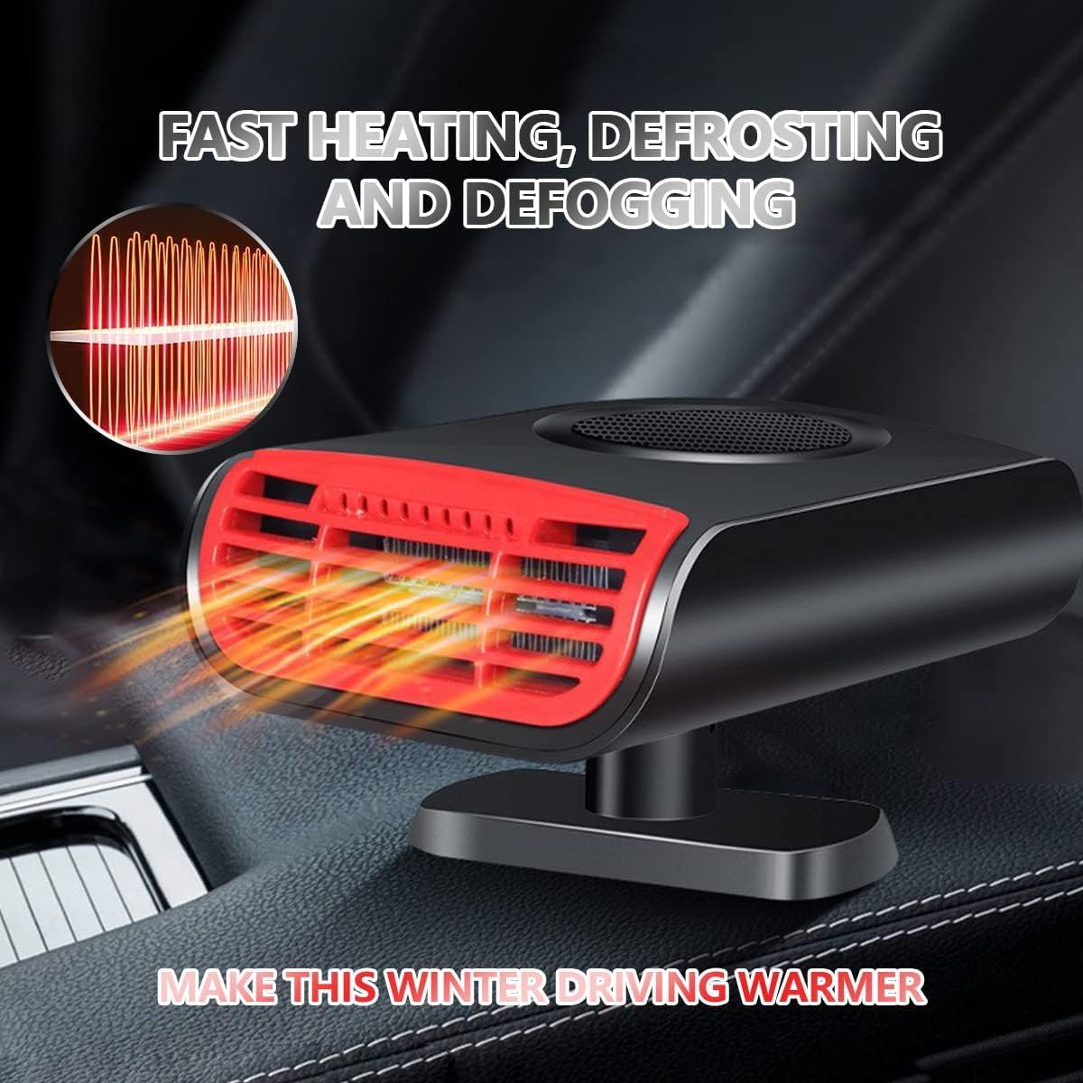 150W 12V Portable Car Heater & Defroster - Fast Heating Mini Heater for Winter, Plug into Cigarette Lighter - Perfect for Trucks, Vans & Road Trips in Cold Weather