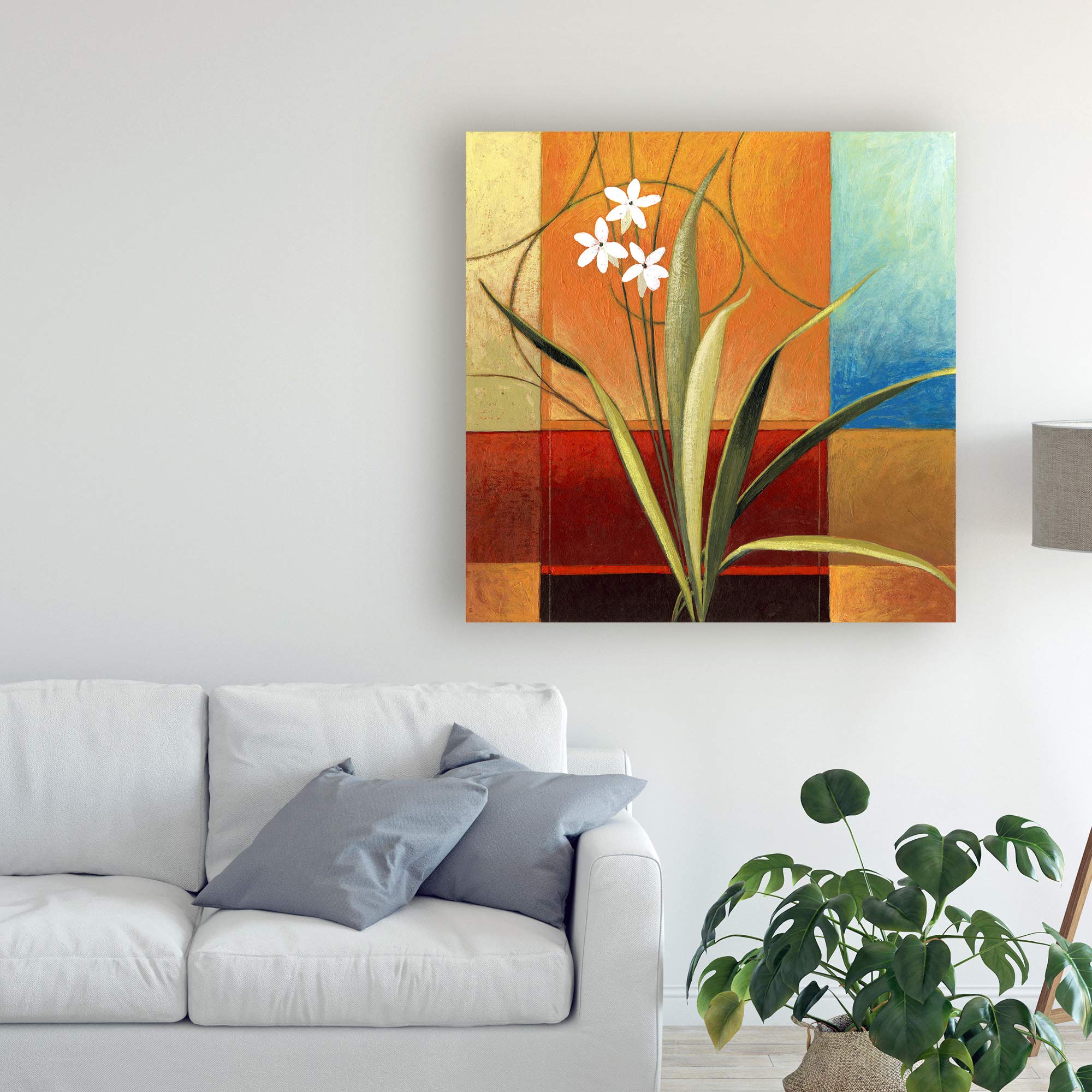 Pablo Esteban Narrow Palm On Patches 18x18 Fine Art Print - Tropical Beach Wall Decor for Living Room, Bedroom & Office