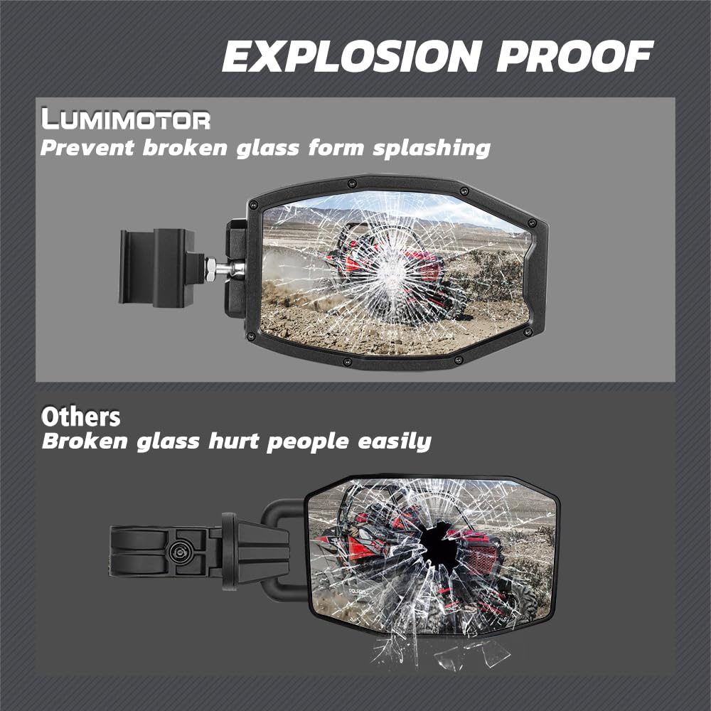 Lumimotor UTV Side View Mirrors with LED Lights - Aluminum Alloy Rearview Mirrors Compatible with Polaris Ranger, Can-Am Defender & Maverick Trail - Perfect for Off-Roading, Hunting & Farm Work