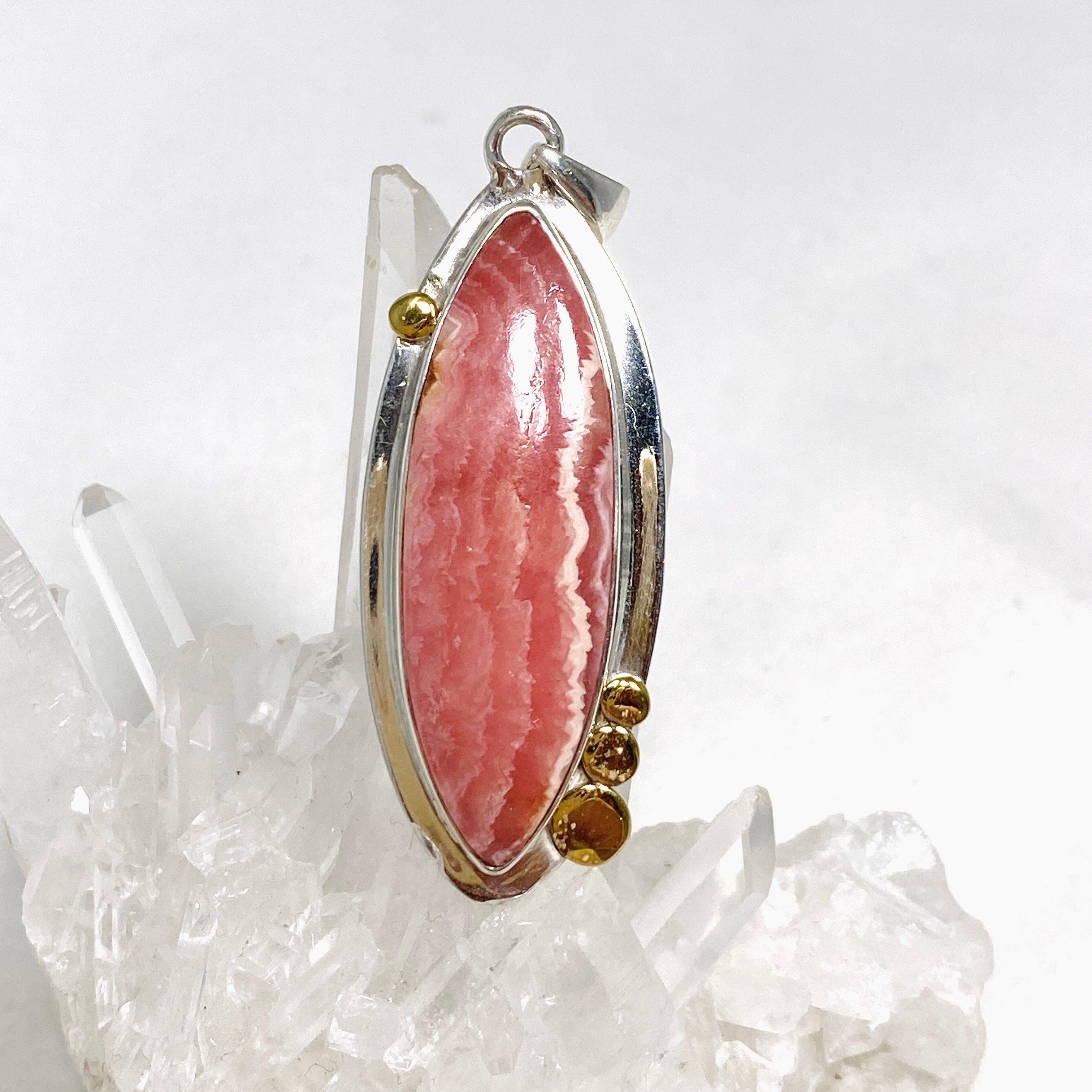 Rhodochrosite Marquise Pendant Necklace with Brass Accents KPGJ4332 - Elegant Jewelry for Women, Perfect for Parties, Weddings & Special Occasions