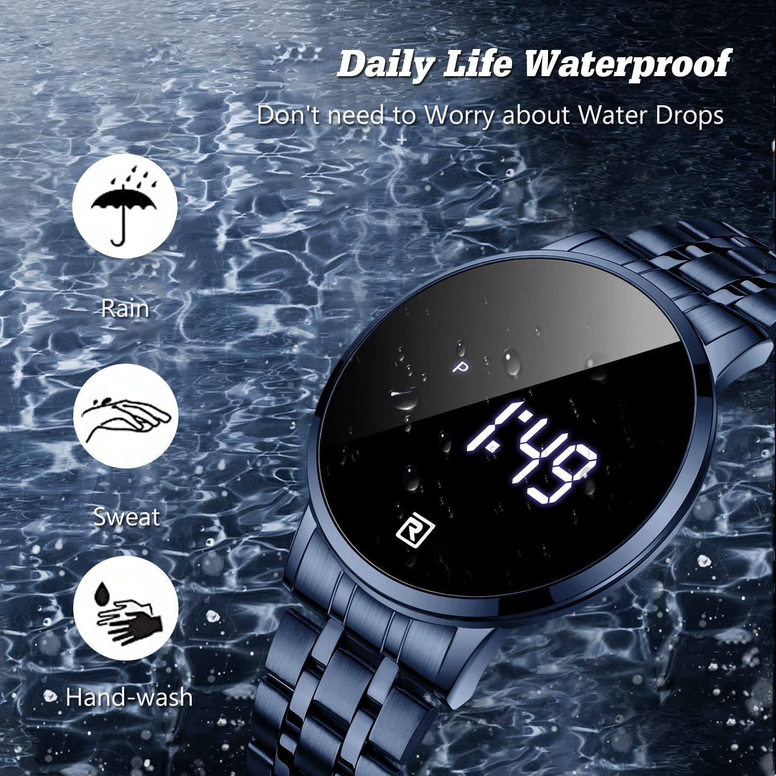 RORIOS Men's Digital Sports Watch - Touch Screen, Quartz Movement, Stainless Steel Strap - Waterproof Fitness Tracker for Running, Swimming & Outdoor Activities