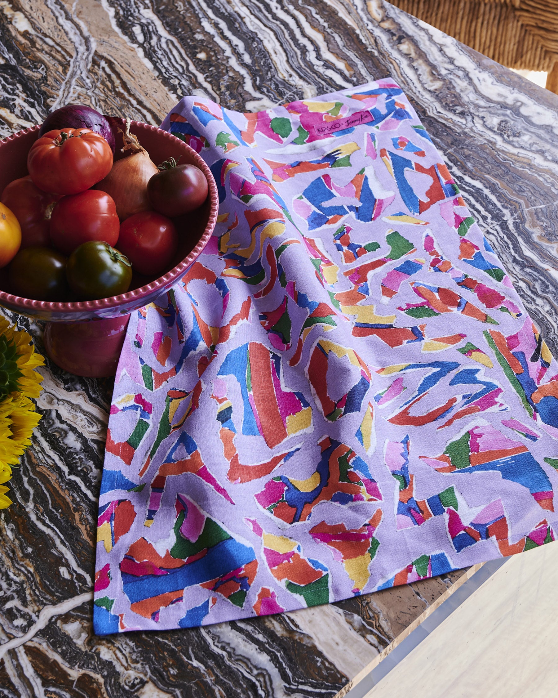 Kip&Co x Jenny Kee Opal Oz Pax Lilac Linen Tea Towel - Premium Australian Linen Kitchen Towel for Drying Dishes, Decor & Gift Giving
