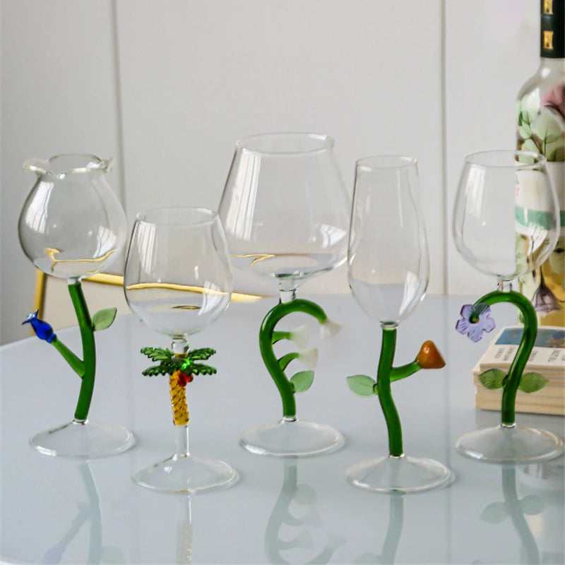 Enchanted Garden Wine Glass Set - Elegant Floral Design Stemware for Red & White Wine - Perfect for Weddings, Parties & Romantic Dinners