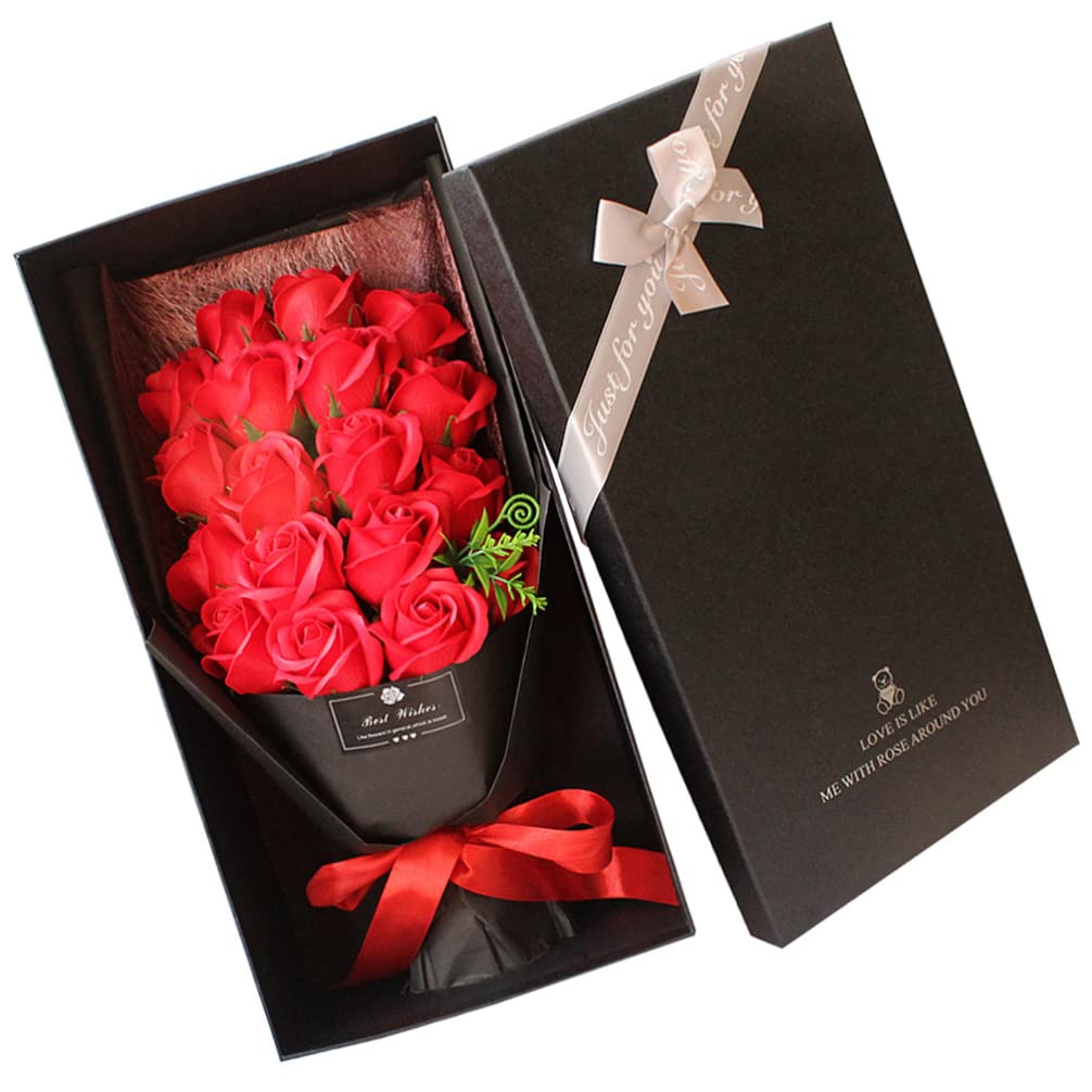 Zerodeko 18 PCS Soap Rose Bouquet Gift Box - Handmade Decorative Soap Flowers for Valentine's Day, Mother's Day, Birthday Gifts (Red) | Romantic Home Decor, Wedding Centerpiece, Anniversary Present