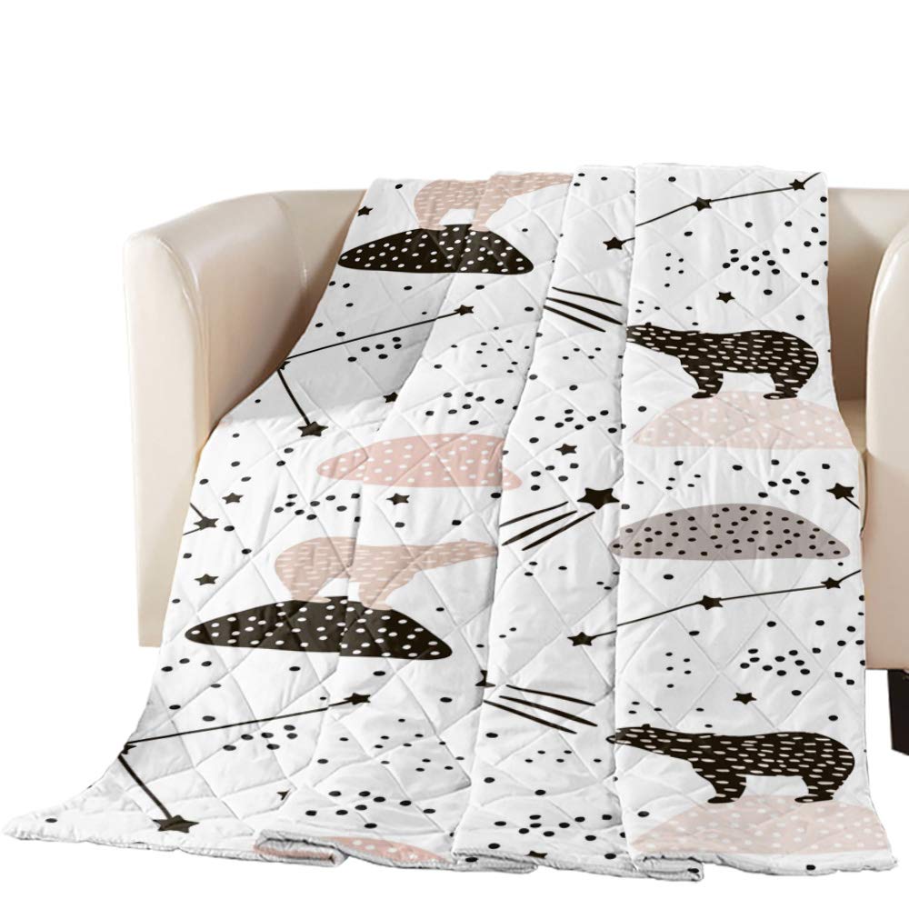 Lightweight Reversible Polar Bear & Stars Quilted Throw Blanket - 64x88 Inch Twin Size Bedspread for Sofa, Couch & Living Room | Cozy Abstract Silhouette Design for Home Decor, Guest Room & Dorm
