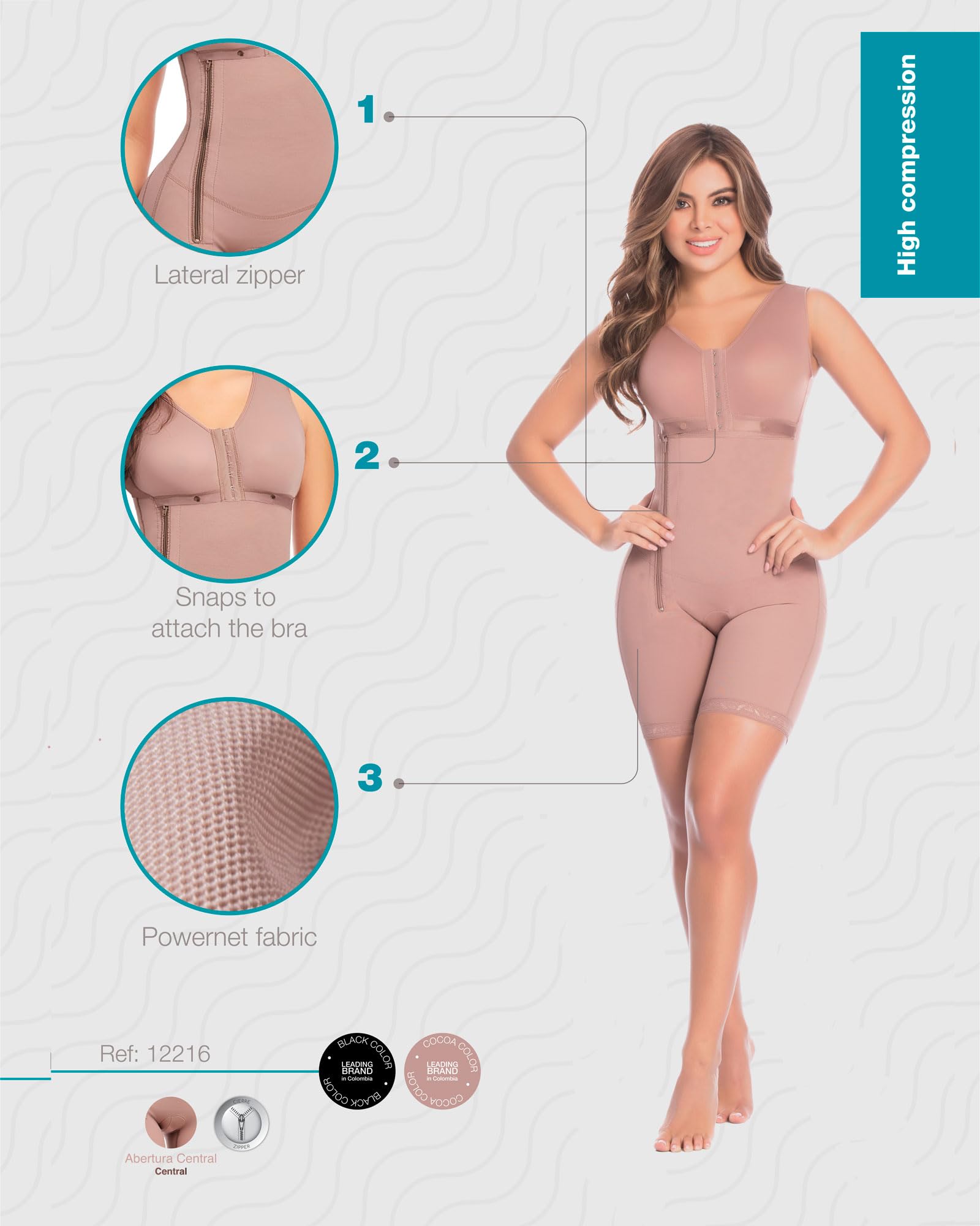 DPRADA Fajas 11215 Post-Surgery Full Body Shaper - Abdomen Compression Garment with Built-in Bra for Women | Waist Trainer & Shapewear for Recovery, Tummy Control & Everyday Wear