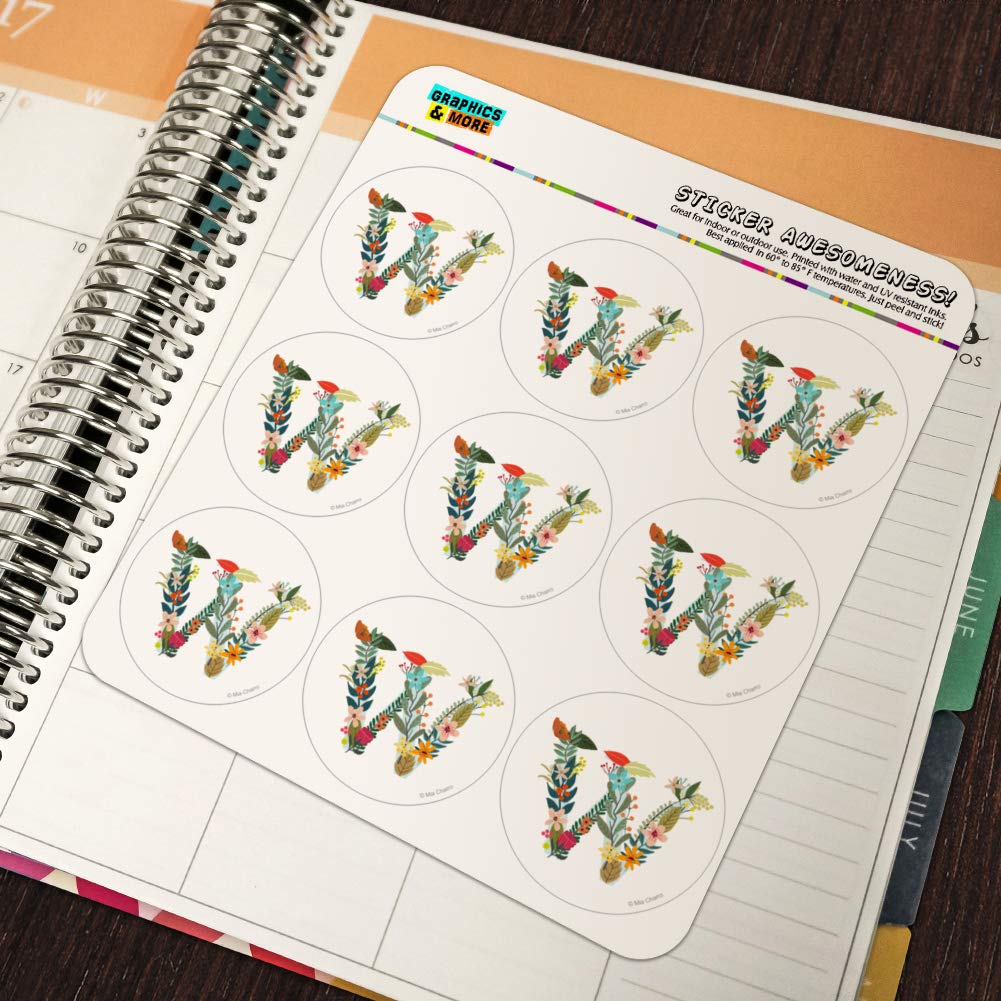 Floral Monogram Letter W Stickers for Planner, Calendar, Scrapbooking & Crafting - Perfect for DIY Journals, Bullet Journals, and Stationery Decoration