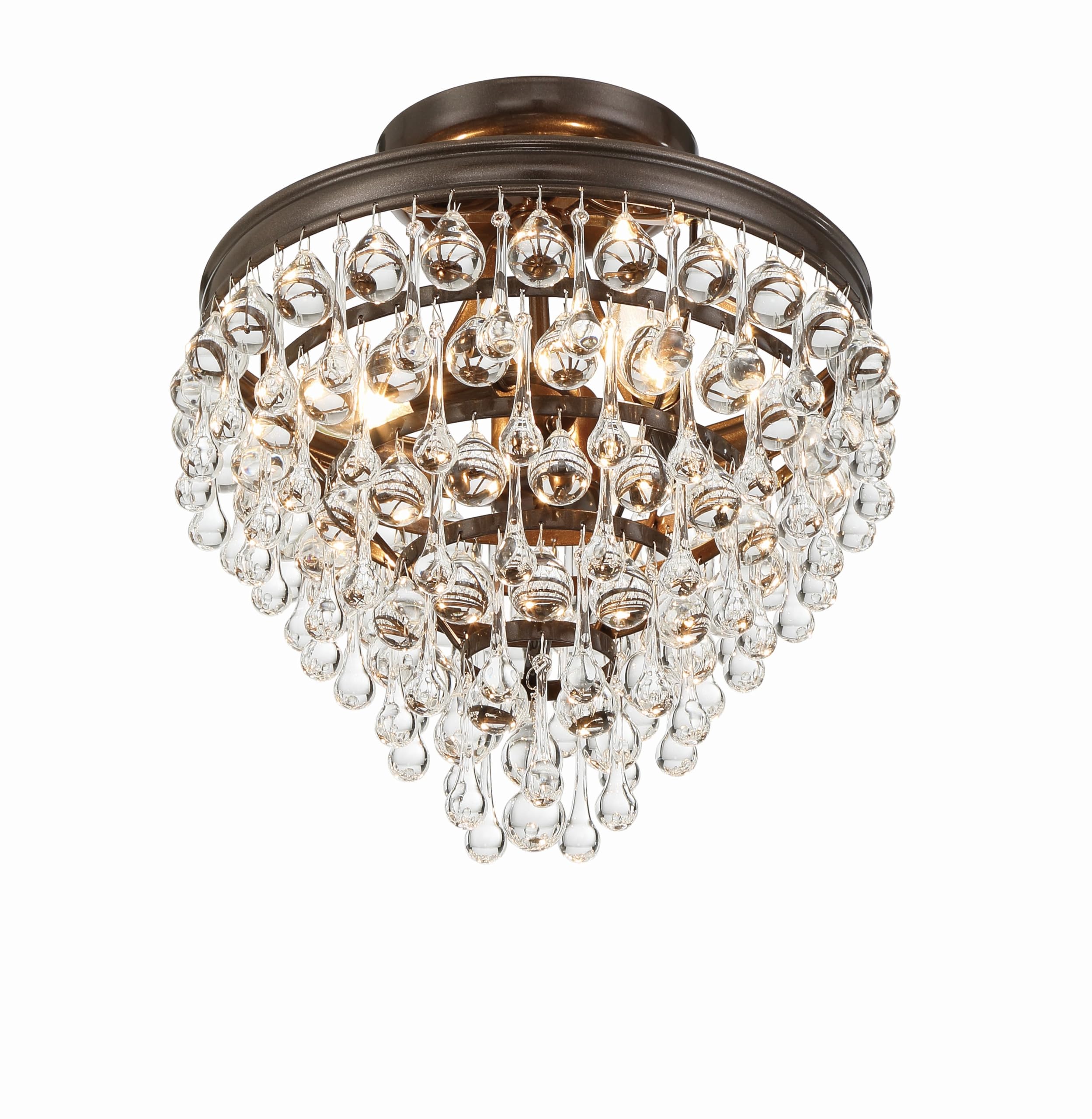 Calypso 3-Light Crystal Teardrop Mini Chandelier in Vibrant Bronze - Elegant Ceiling Lighting Fixture for Dining Room, Bedroom or Entryway