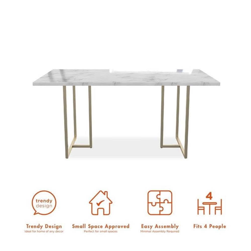 CosmoLiving Astor Dining Table - White Marble Top with Gold Metal Legs | Modern Luxury Dining Room Furniture for Home & Restaurant Decor