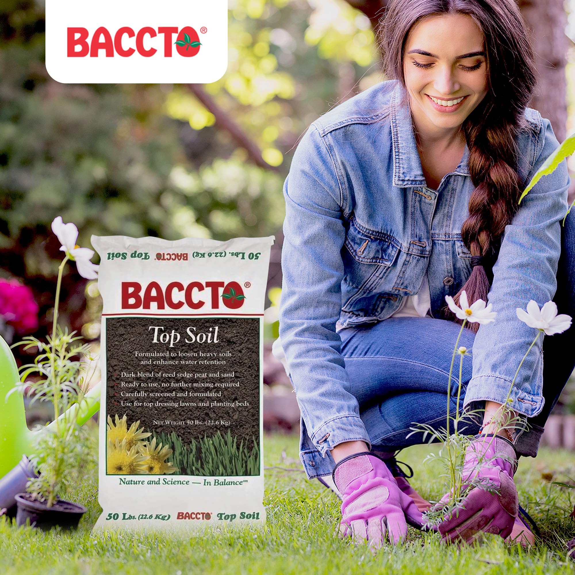Premium 1550P Baccto Top Soil - 50 lbs (6 Pack) for Lawns, Gardens & Raised Beds | Reed Sedge, Peat & Sand Blend | Ideal for Landscaping, Vegetable Planting & Flower Beds