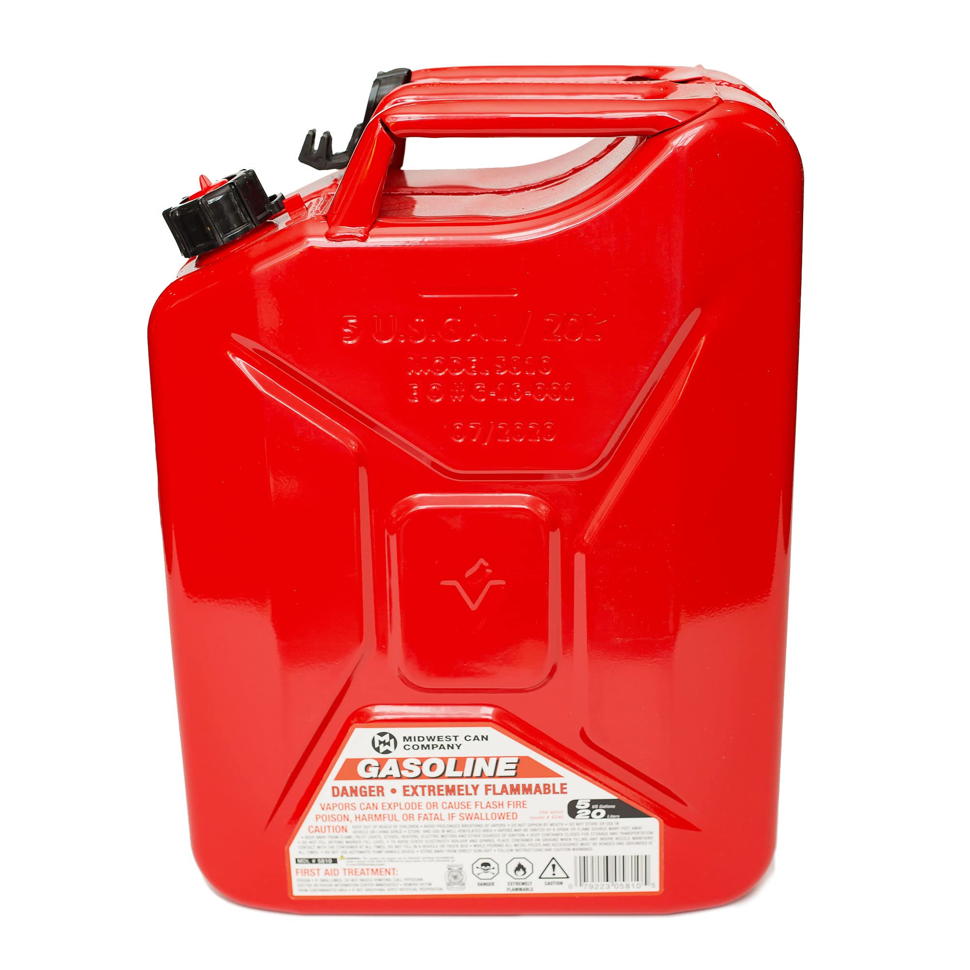 Midwest Can 5810 5-Gallon Auto Shut Off Metal Jerry Can - Durable Fuel Container with FlameShield Safety System & Quick-Flow Spout (4-Pack) - Perfect for Emergency Preparedness, Camping, and Outdoor Equipment Storage