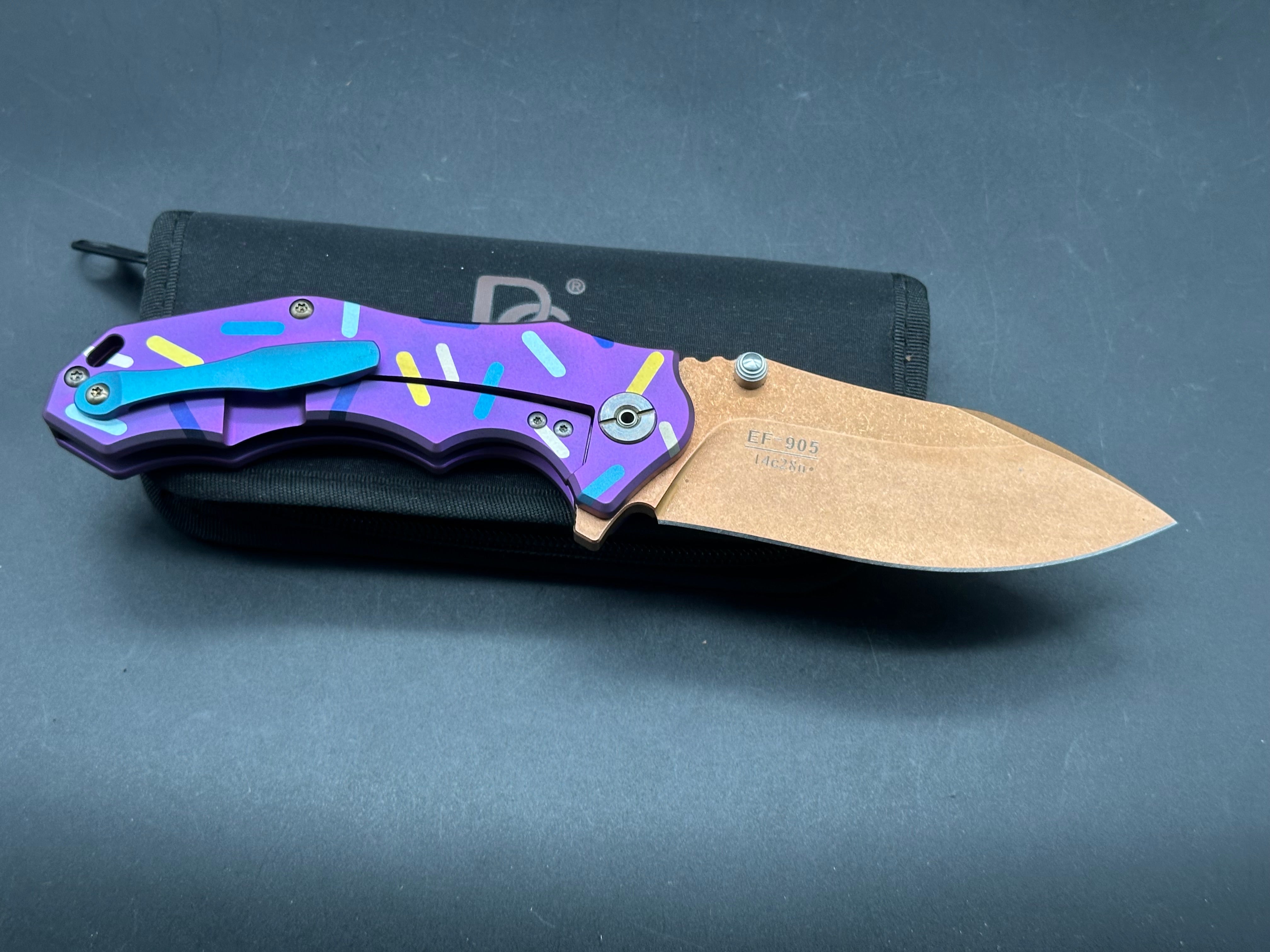 Eafengrow EF905 Custom Dessert Warrior Pink Ti Knife - Sprinkle Print Frame - Perfect for Camping, Outdoor Adventures & Everyday Carry (EDC)