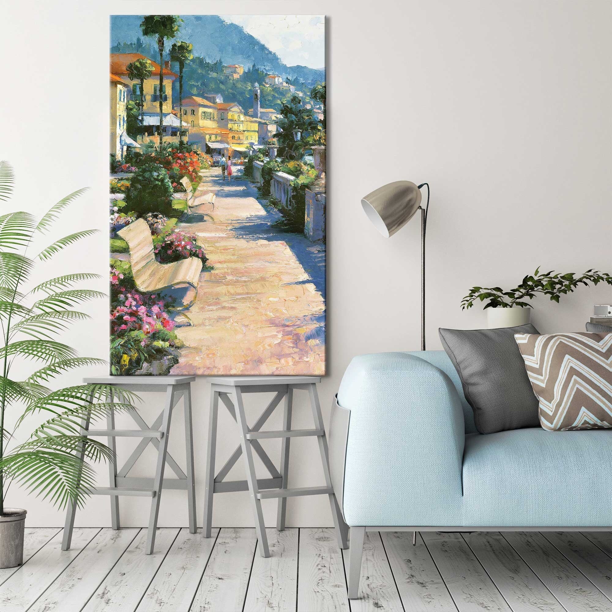 Bellagio Promenade by Howard Behrens - Premium Canvas Wall Art Print for Living Room, Bedroom & Office Decor | Famous Las Vegas Landscape Painting