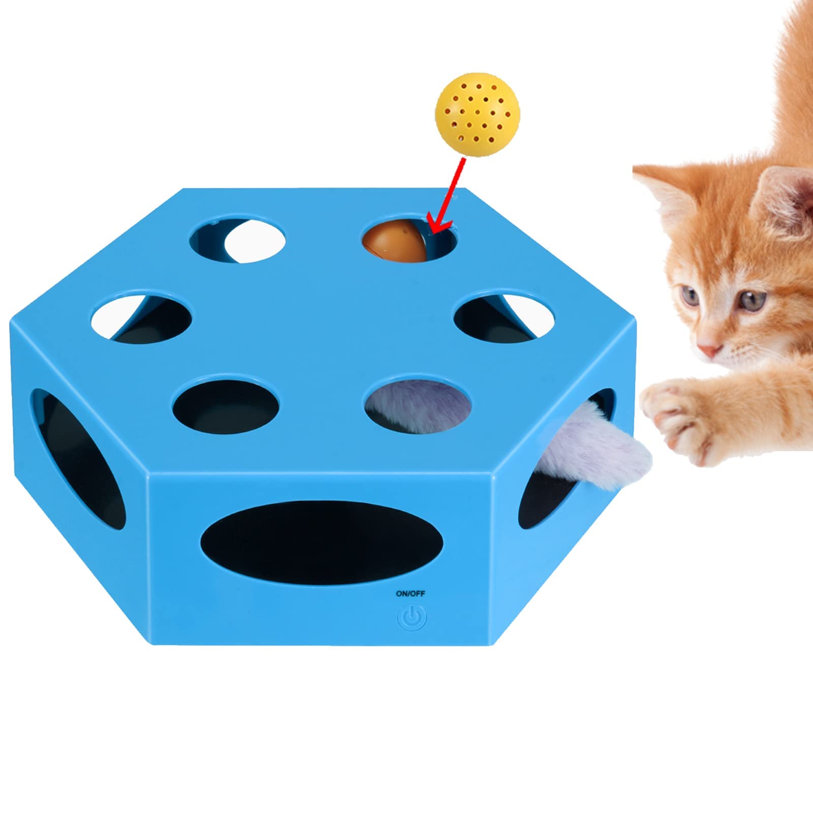 Interactive Cat Toys for Indoor Cats - Electronic Automated Catnip Ball & Mouse Tail Toy - Fun Kitty Maze Box with Feathers - Perfect for Playtime & Exercise (Great for Boredom Relief & Bonding)