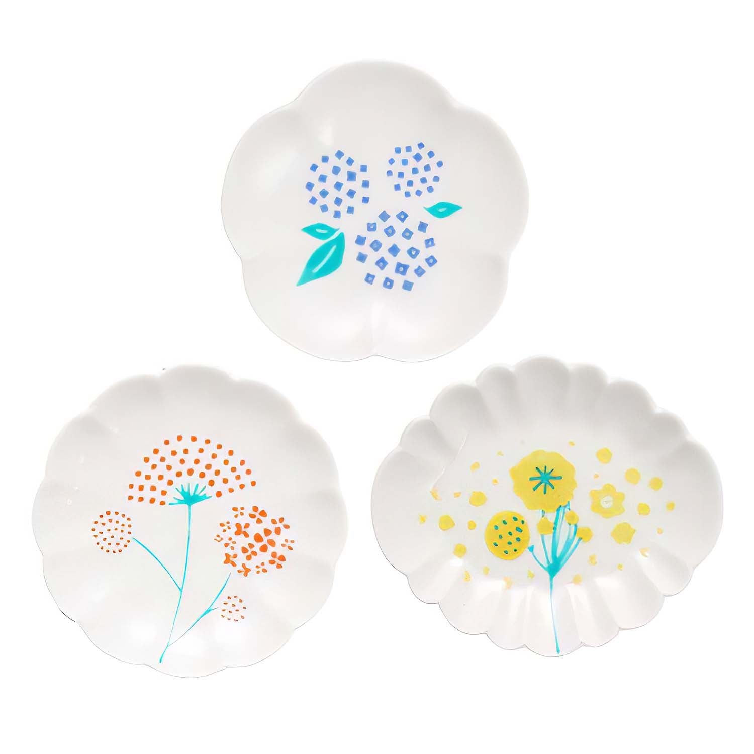 Harekutani Porcelain Flower Small Plate Set - Elegant Japanese Style Appetizer Dishes for Dessert, Sushi & Tea Ceremony (Set of 3) - Perfect for Home Dining, Party Serving & Gift Giving