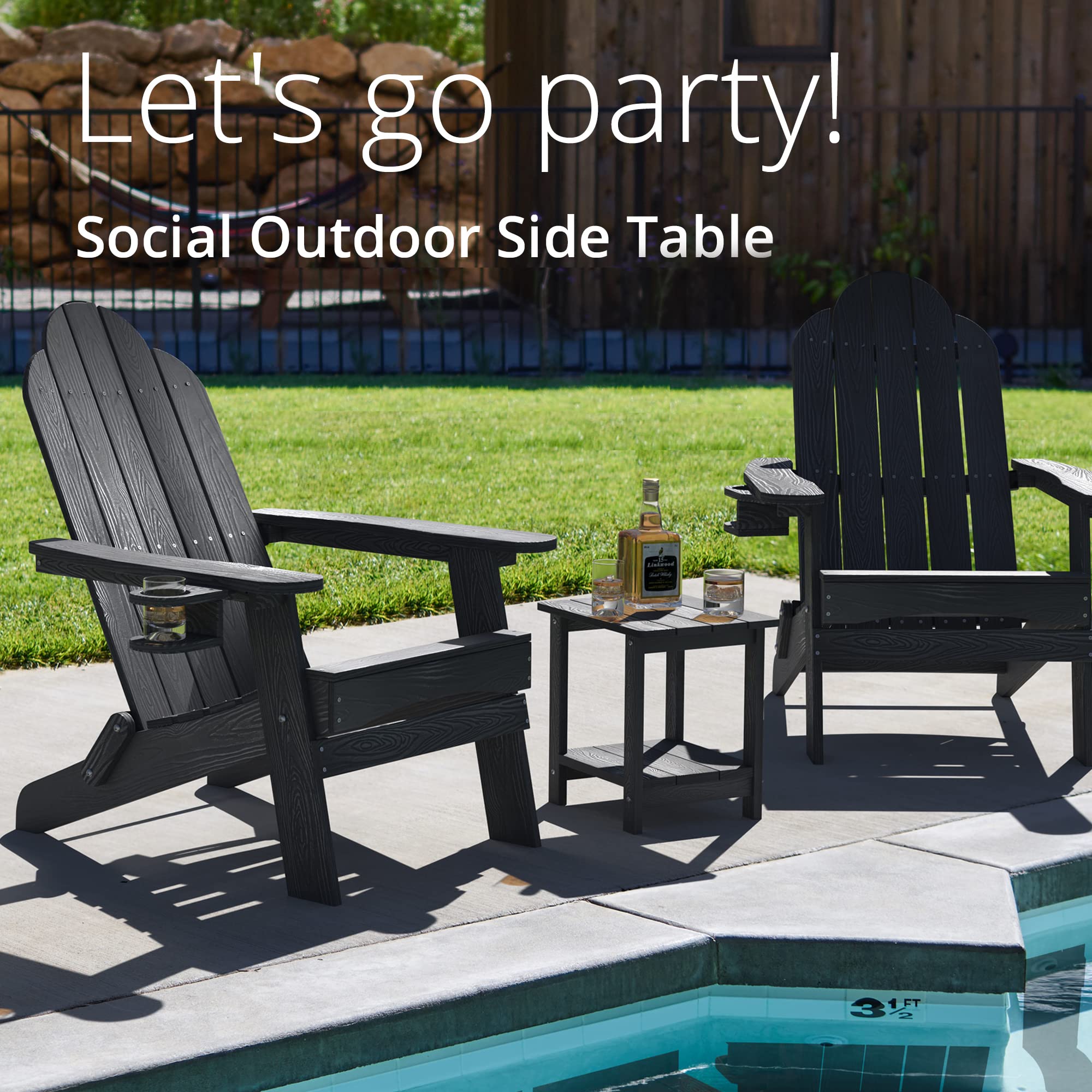 LUE BONA 2-Tier Black Adirondack Outdoor Side Table - Weather-Resistant HDPS Patio End Table for Garden, Pool, Porch & Deck - Perfect for Drinks, Books & Outdoor Relaxation
