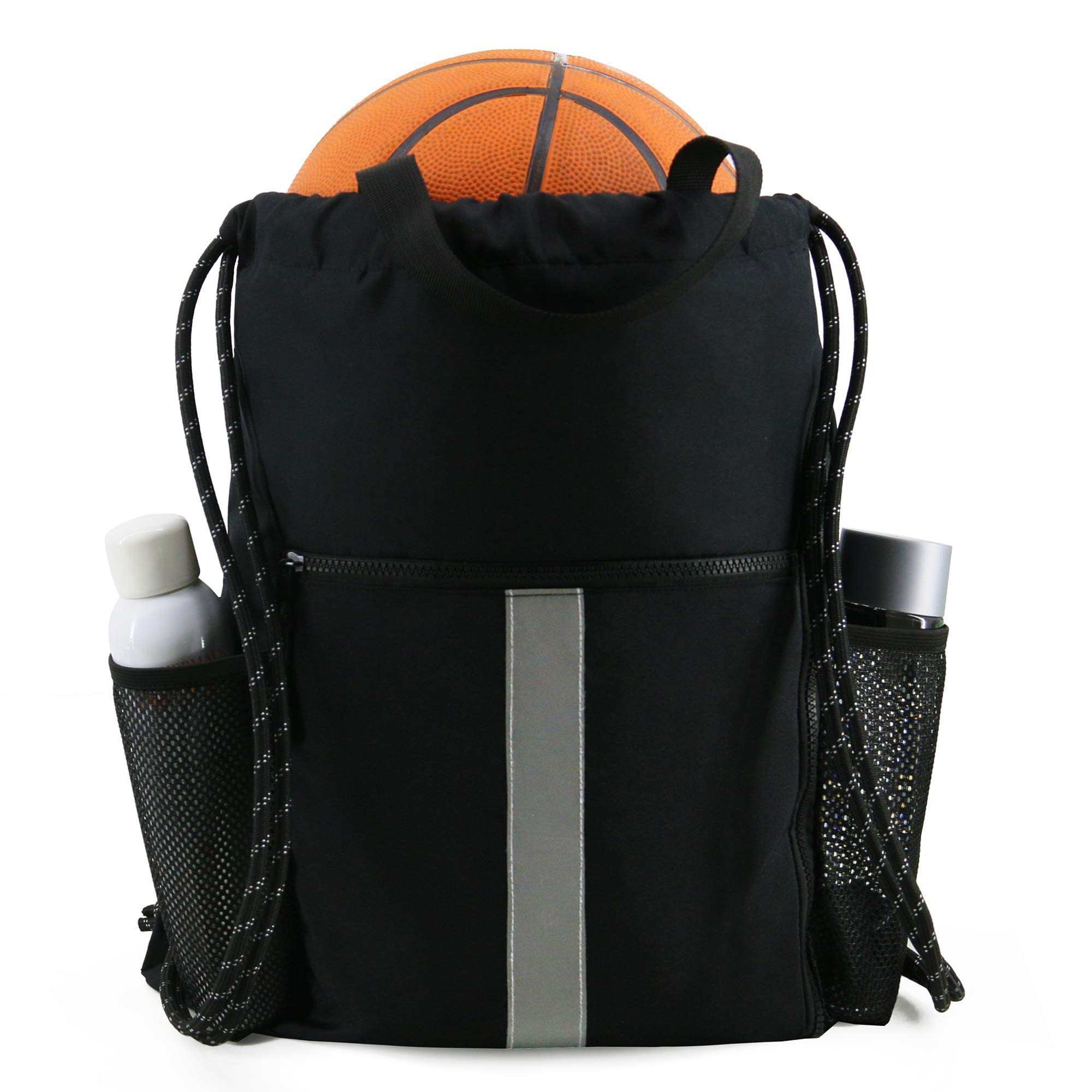 Large Drawstring Gym Backpack for Women - Sports & Workout Bag - Black