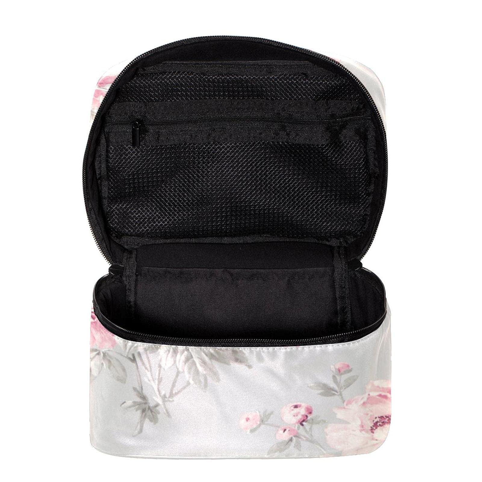 **Pink Floral Print Large Travel Makeup Bag for Women – Waterproof Cosmetic Organizer with Zipper, Perfect for Toiletries, Travel, Gym & Daily Use**