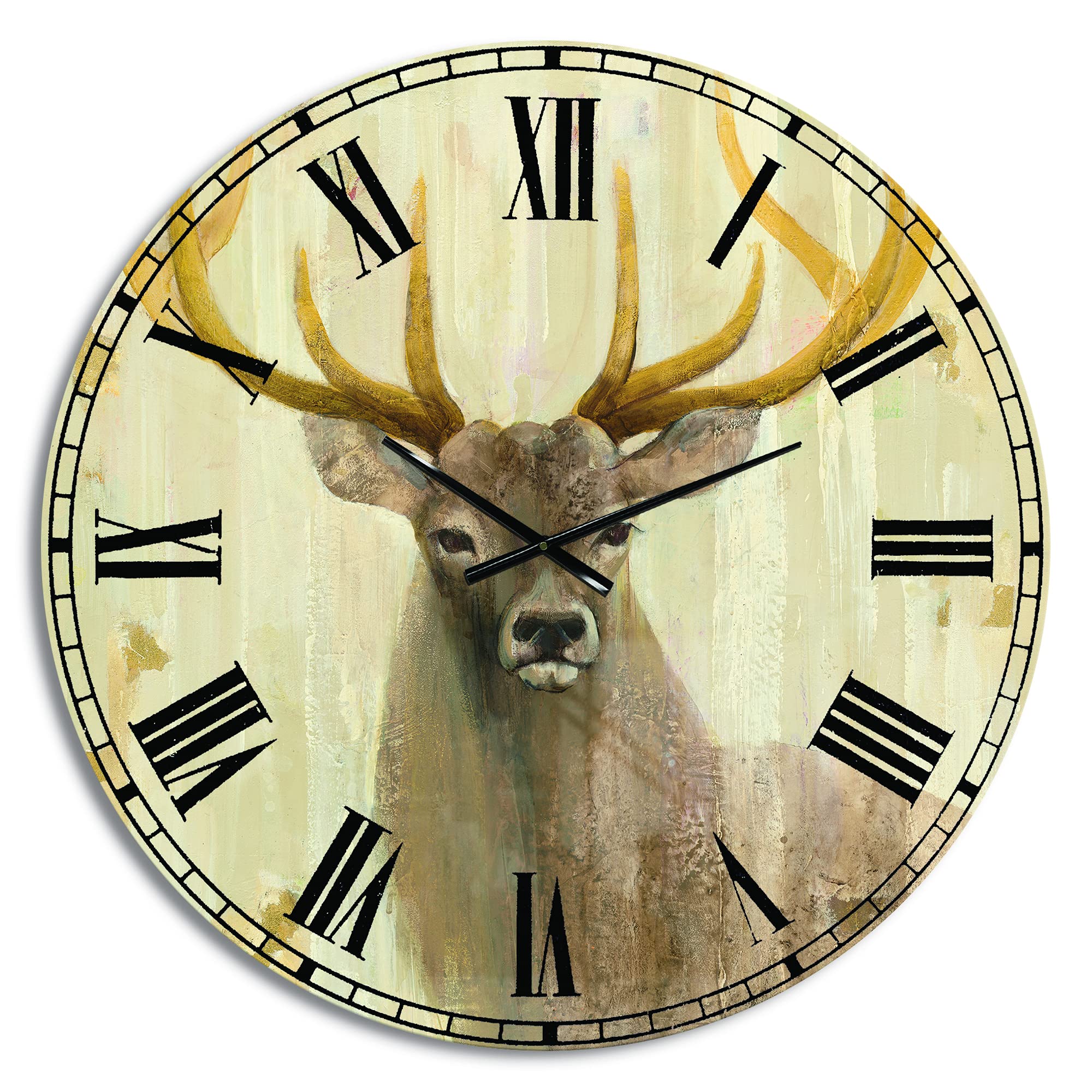 DesignQ 'Golden Deer III' Vintage Farmhouse Wall Clock - Silent Non-Ticking, Battery Operated - Perfect for Home, Bedroom, Bathroom, Office & Living Room Decor - Ideal for Rustic, Farmhouse & Country Style Interiors