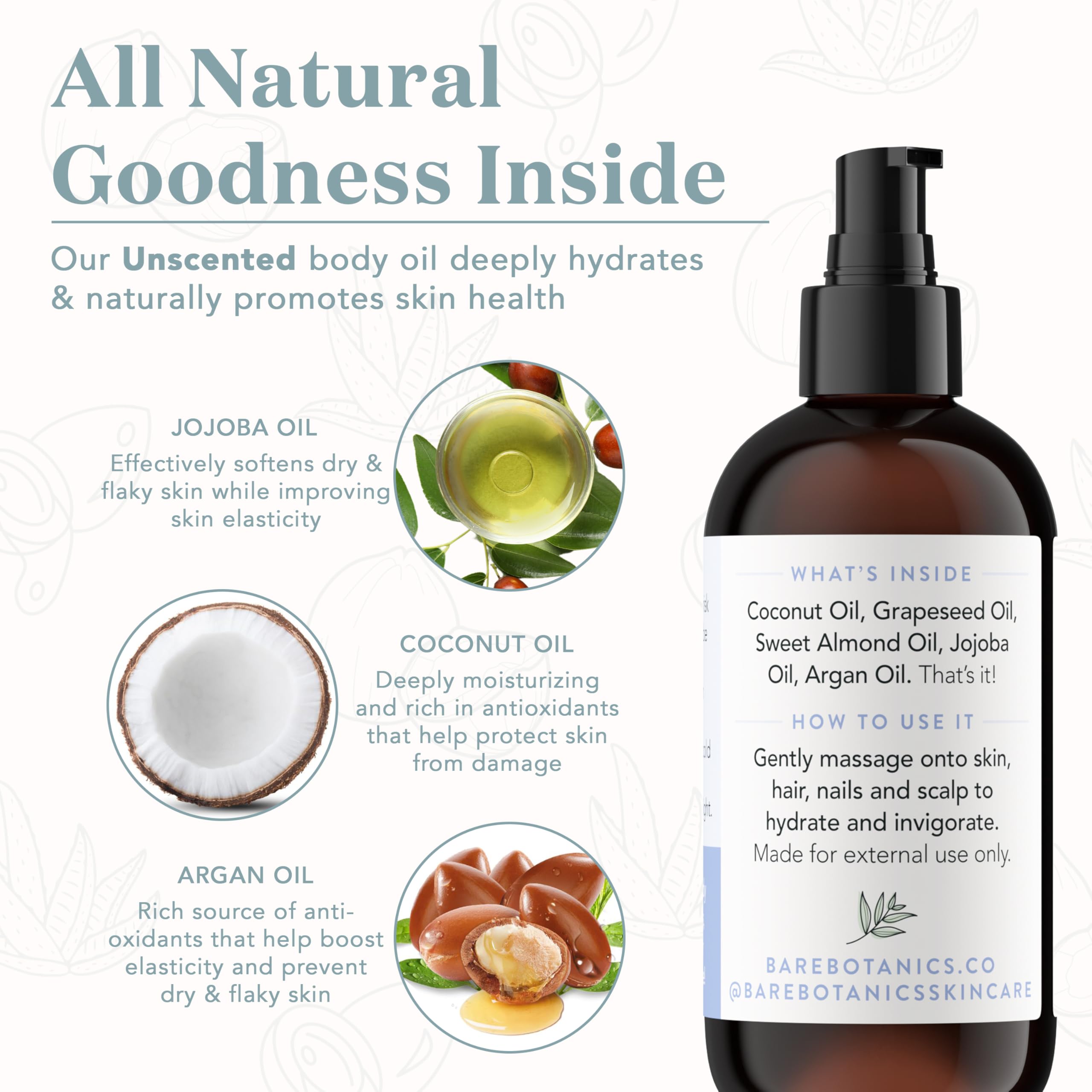 Bare Botanics Unscented Body Oil & 4oz Magnesium Oil Spray Set - Hydrating Skin Care for Dry Skin, Massage & Relaxation - Perfect for Daily Moisturizing & Post-Workout Recovery