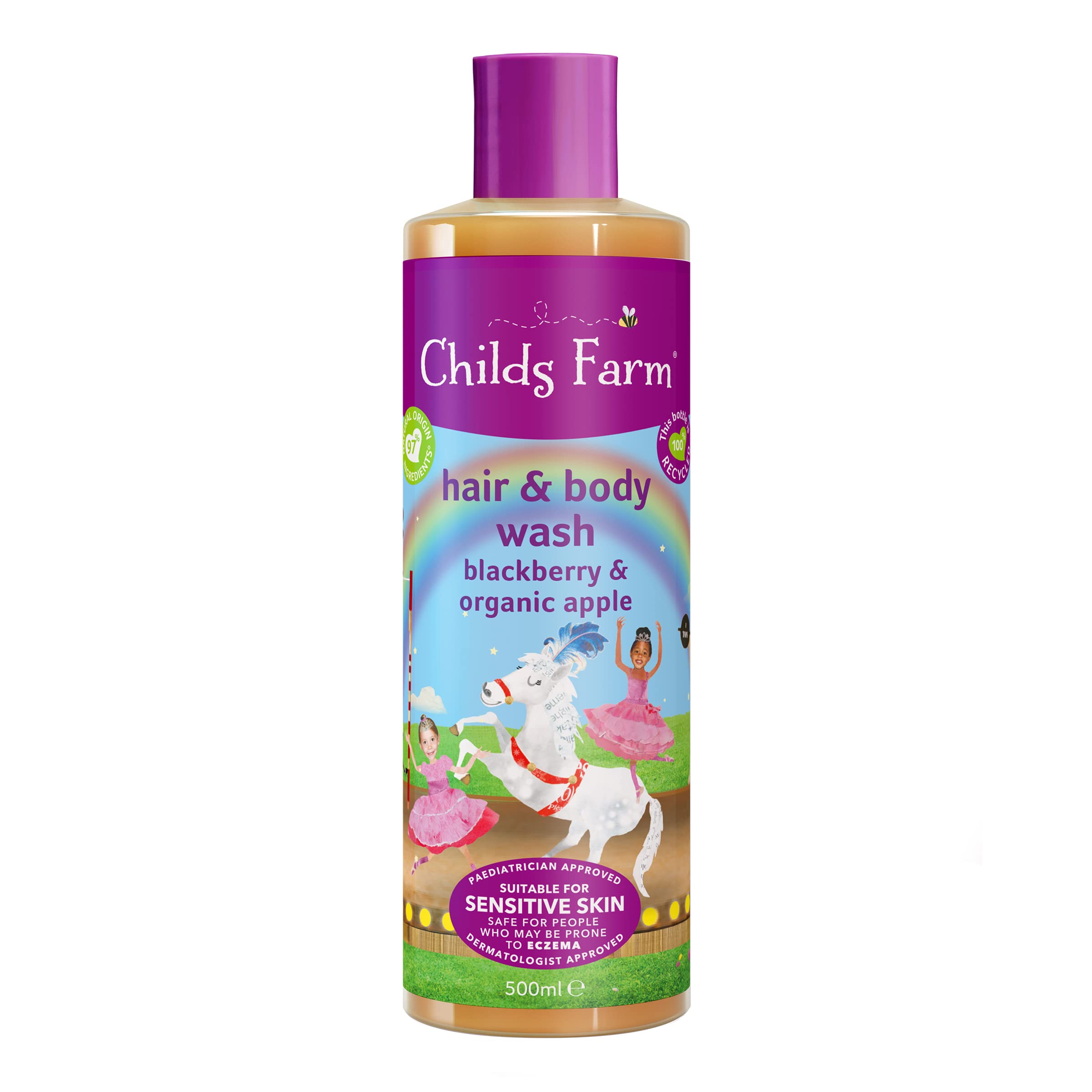 Childs Farm Kids Hair & Body Wash for Dry & Sensitive Skin - Blackberry & Organic Apple Scent - Vegan, Cruelty-Free, 16.9 fl oz - Gentle Cleansing for Babies & Toddlers - Perfect for Bath Time & Daily Hygiene