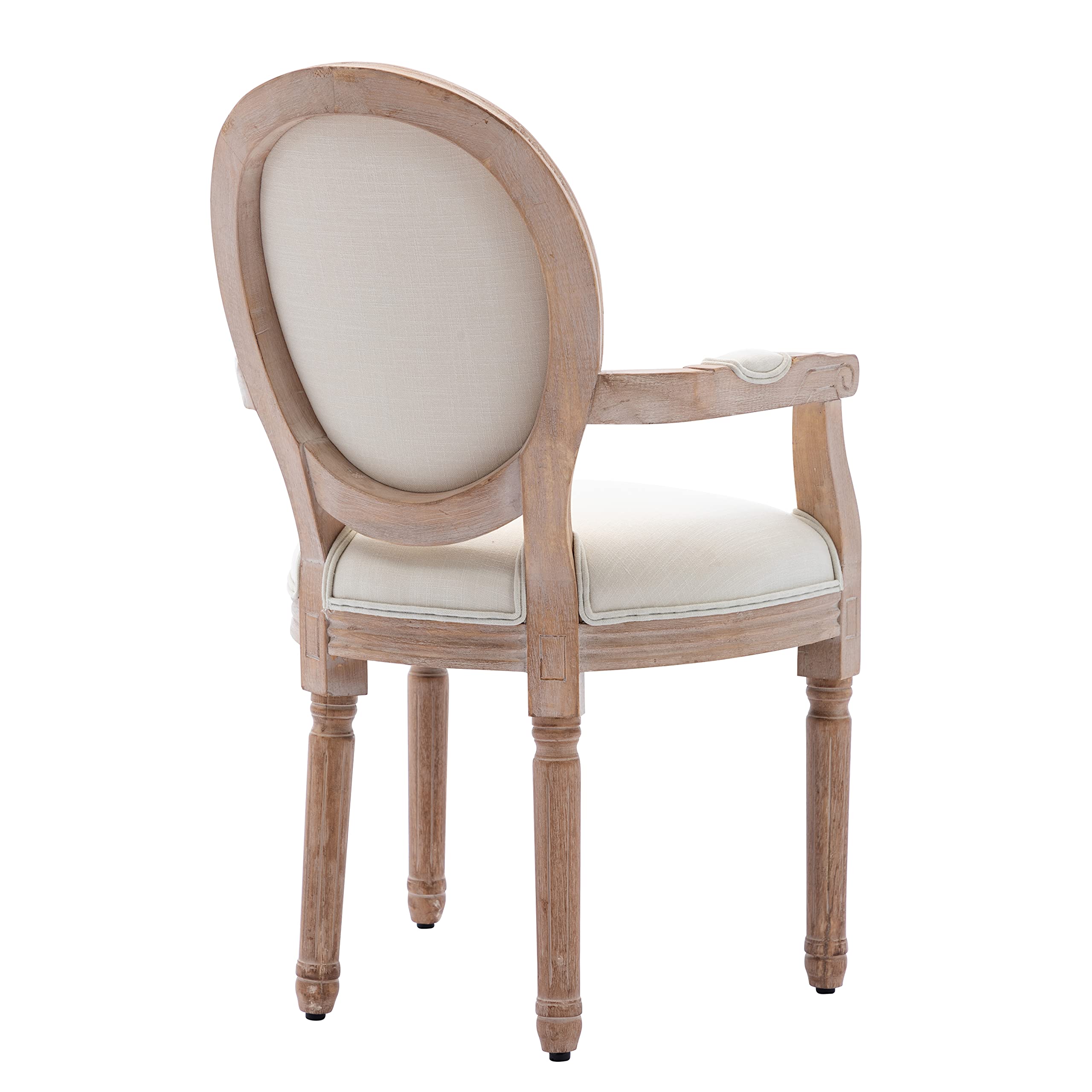 SSLine Set of 2 French Dining Chairs with Armrests - Solid Wood Farmhouse Kitchen Chairs, Retro Round Back Upholstered in Linen - Perfect for Dining Room, Living Room & Bedroom Decor