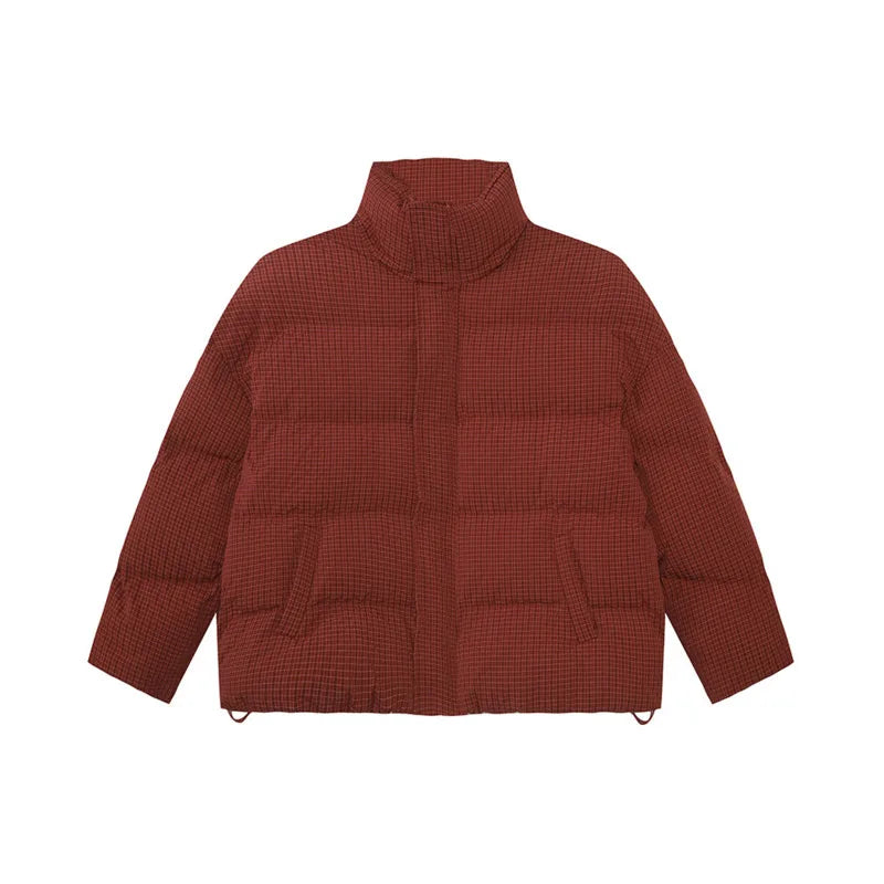 Vintage American Style Men's Cotton Plaid Stand Collar Drawstring Casual Loose Padded Jacket - Warm Winter Coat for Outdoor Activities & Streetwear Fashion