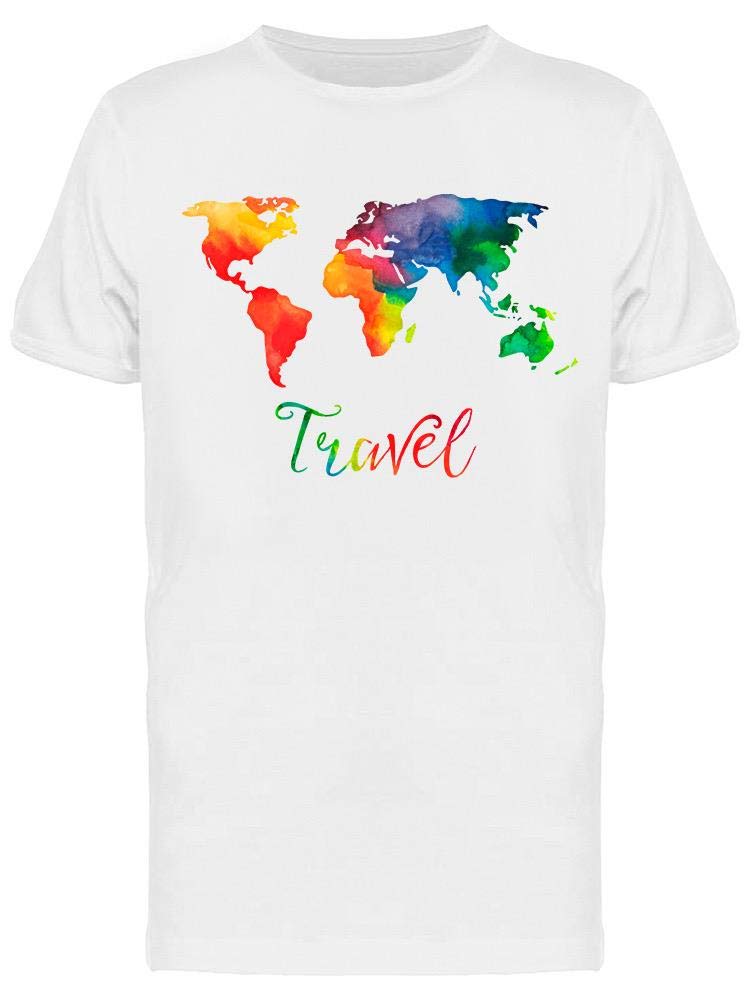 Smartprints Watercolor World Map T-Shirt for Men - Travel & Adventure Inspired Graphic Tee - Perfect for Backpacking, Road Trips & Wanderlust Enthusiasts