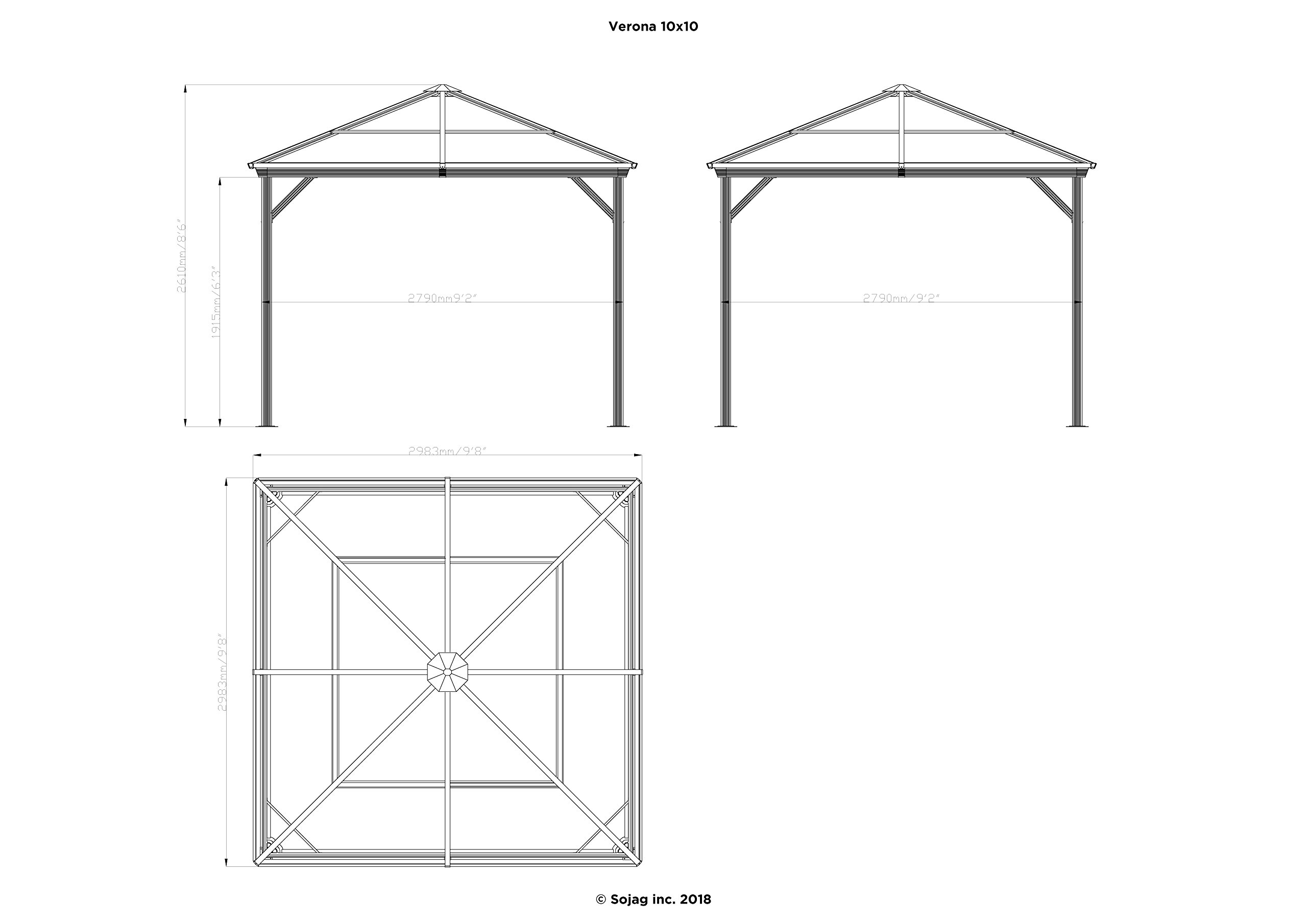 Sojag Verona 10x10 Hardtop Gazebo - Waterproof Outdoor Canopy with Steel Frame for Patio, Backyard, and Garden Sun Shelter - Perfect for BBQs, Parties, and Outdoor Relaxation