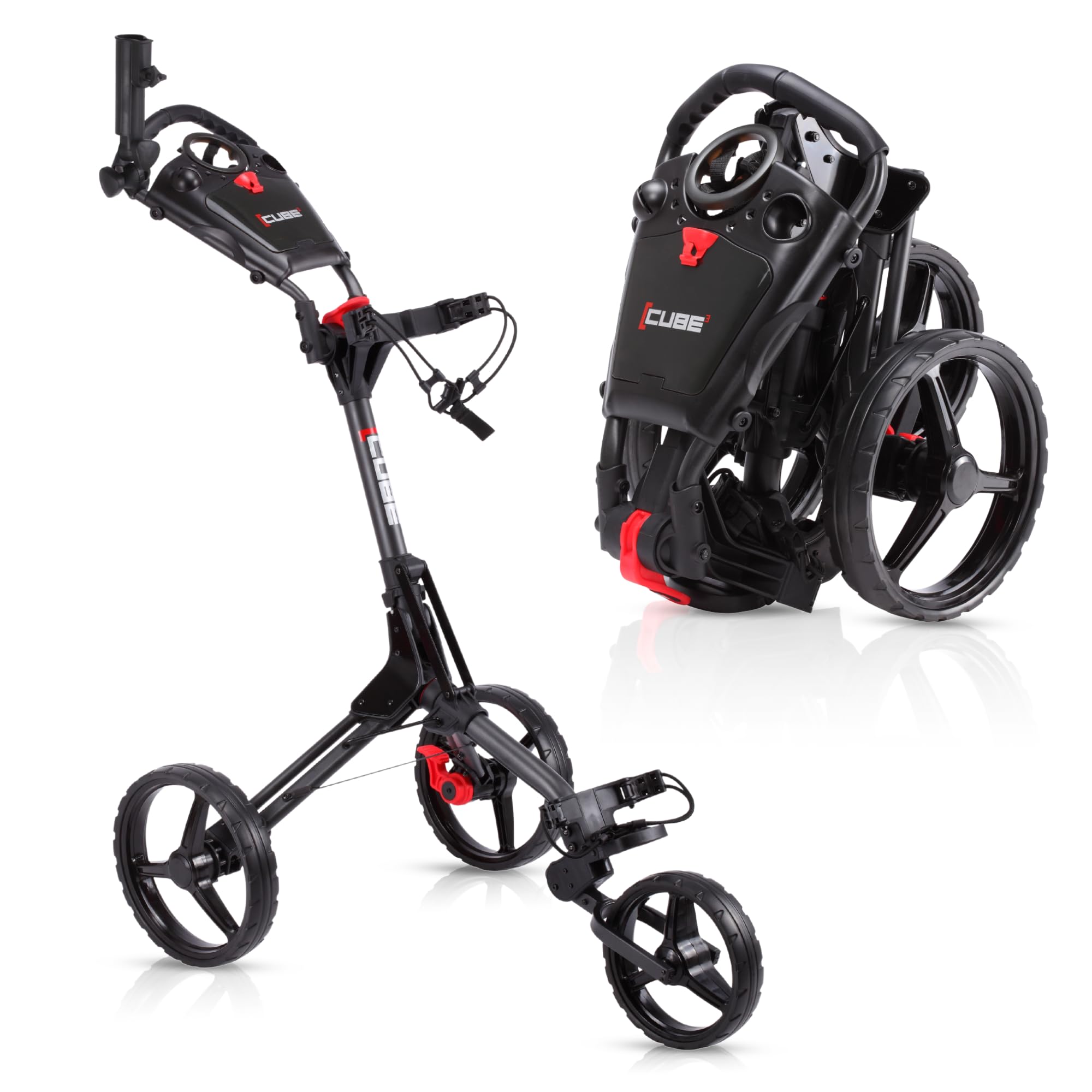 3 Wheel Push Pull Folding Golf Cart - Lightweight Compact Design for Easy Transport - Perfect for Golfers on the Go - Choose Your Color - Ideal for Golf Courses, Travel & Storage