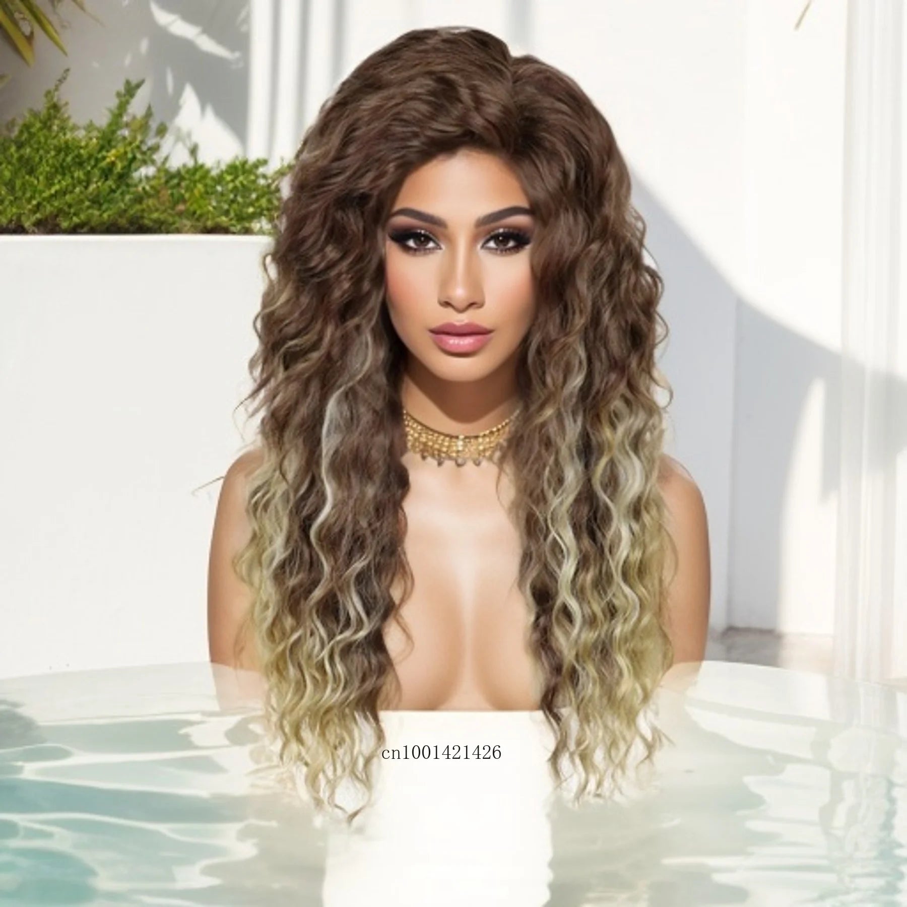 Ash Blonde Synthetic Long Curly Wig for Women - Fluffy Ombre Wavy Hairpiece for Costume, Carnival & Party | Everyday Wear & Cosplay