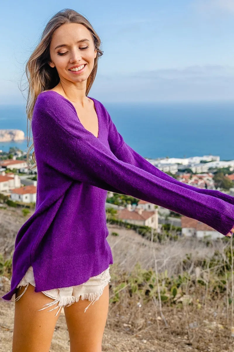 BiBi Loose Fit Deep U Neck Sweater Top for Women - Soft Knit Casual Pullover for Fall & Winter - Perfect for Office, Date Night and Weekend Outfits