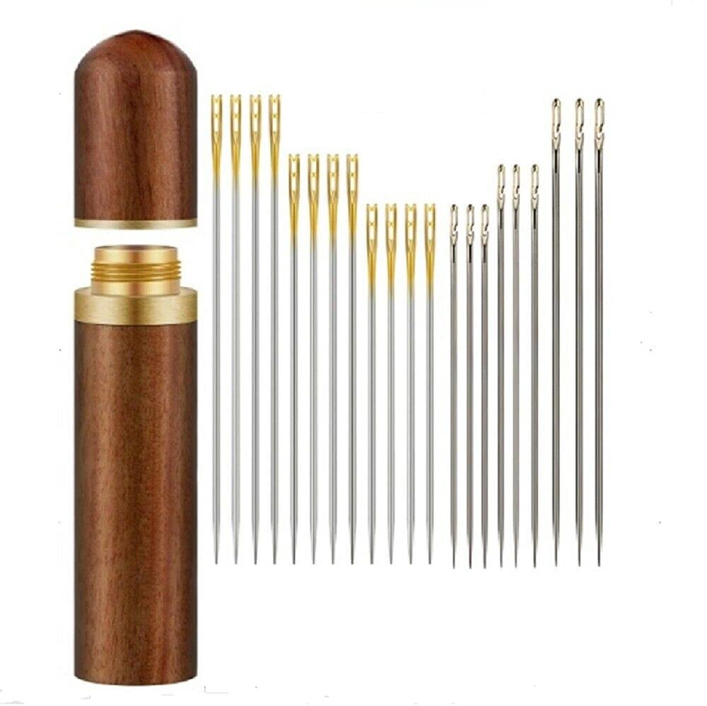 24Pcs Stainless Steel Self-Threading Sewing Needles for Darning & Repair - Sharp Needle Set for Clothes, Socks, Fabrics - Perfect for Home Mending & Craft Projects