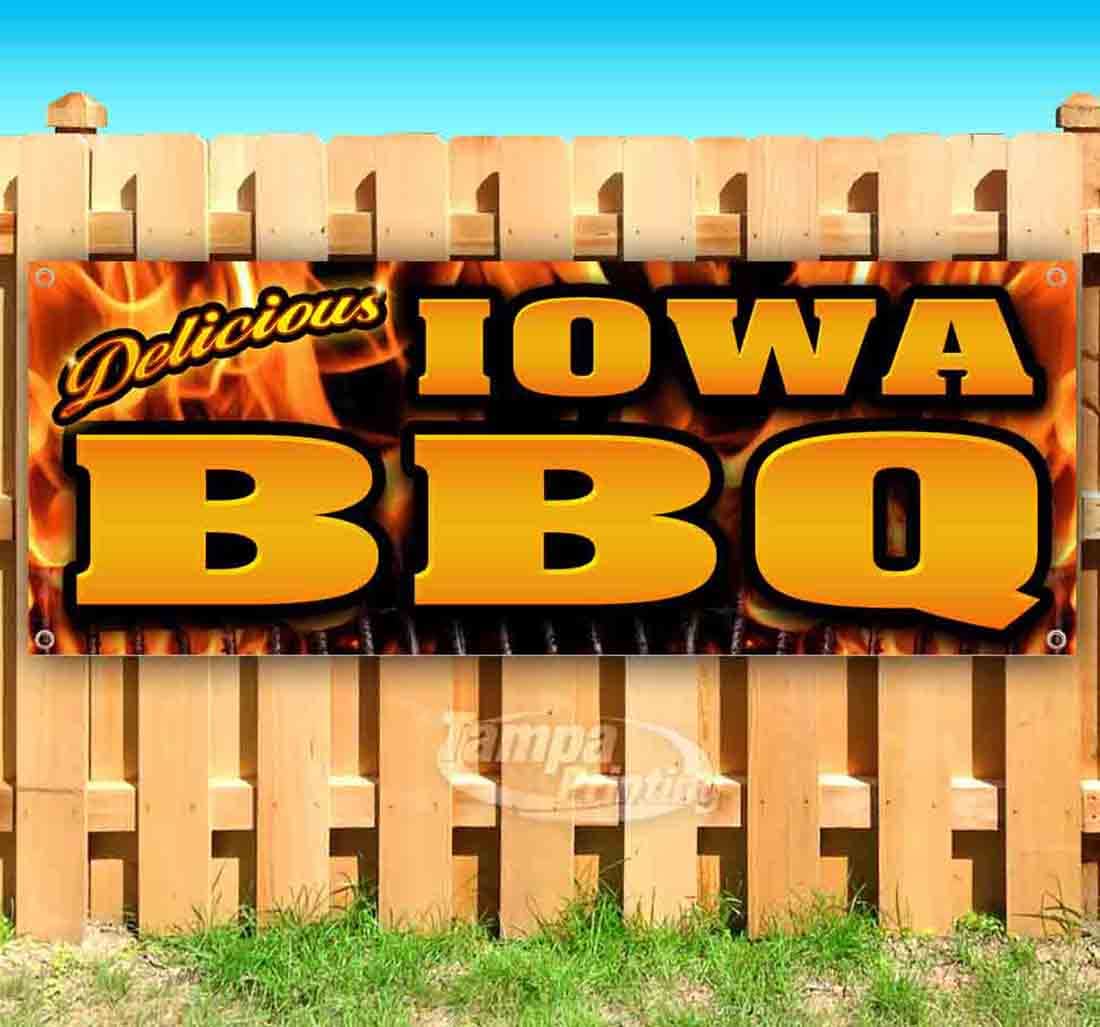 Iowa BBQ Banner 13 oz Heavy-Duty Vinyl - Single-Sided with Metal Grommets | Durable Non-Fabric Material for Outdoor Events, Tailgating & Backyard Parties