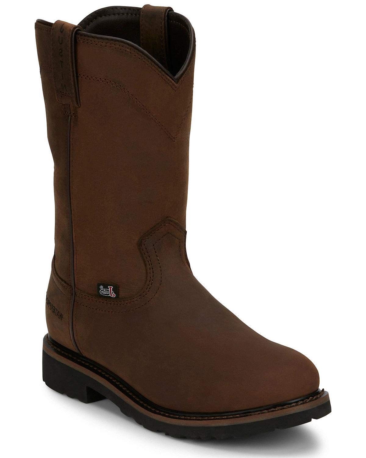 Justin Men's 10 Inch Waterproof Steel Toe Work Boots for Construction, Drywall & Outdoor Jobs - Slip Resistant Safety Shoes for Heavy Duty Work
