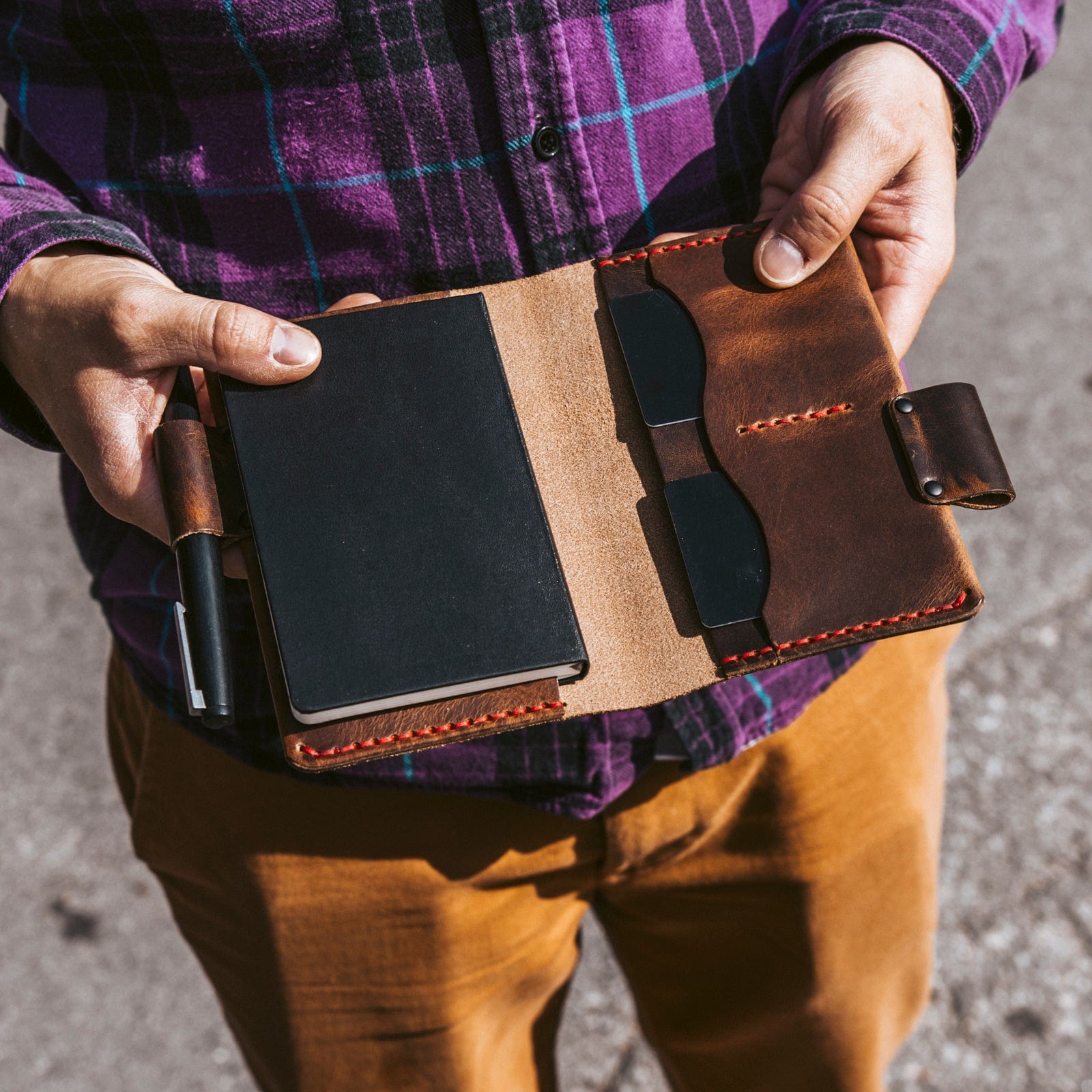 Premium Genuine Leather Moleskine Pocket Notebook Cover - Slim Protective Case for 3.5