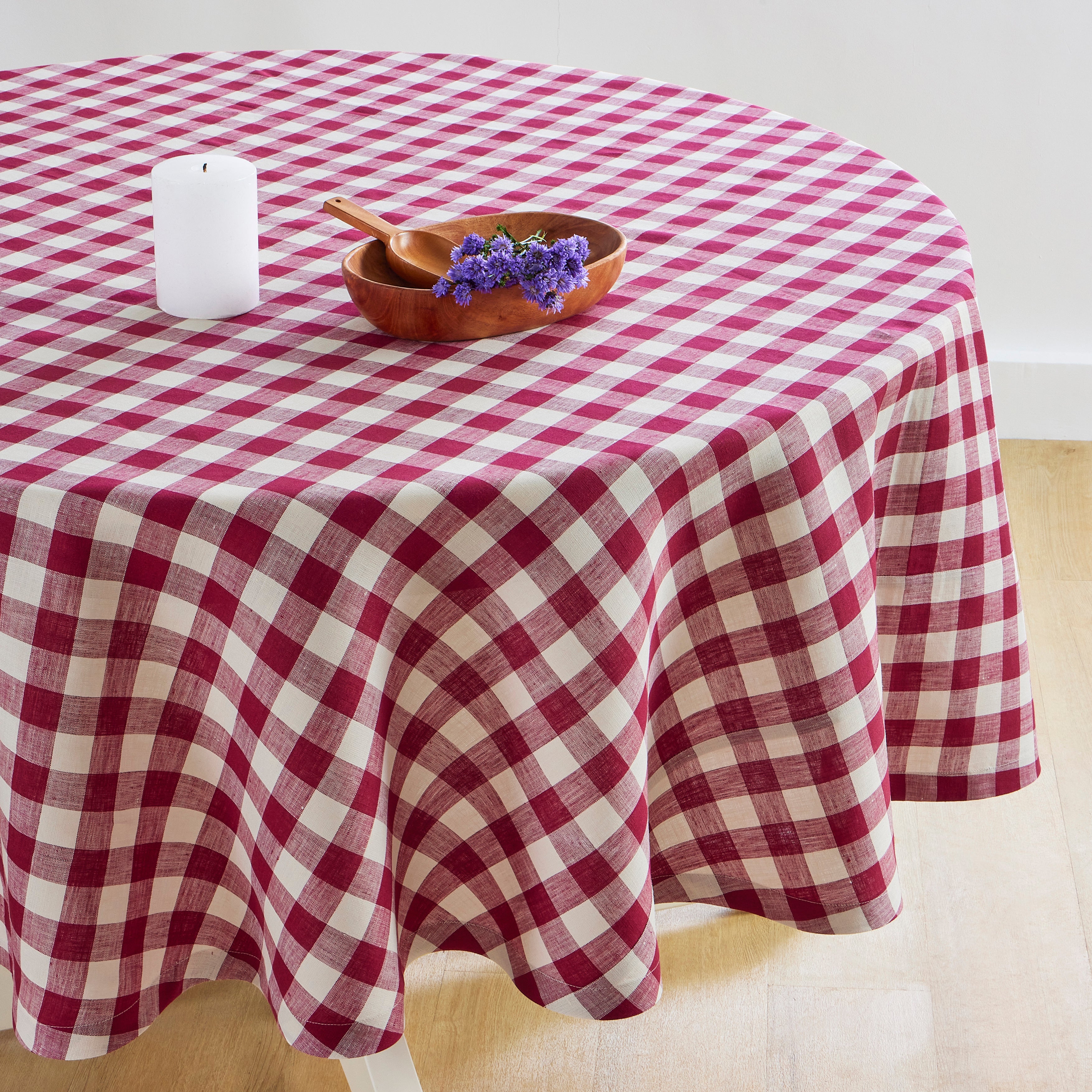 Morgan Check Round Tablecloth - Classic Red and White Plaid Design for Dining & Kitchen Decor | Perfect for Parties, Holidays & Everyday Use