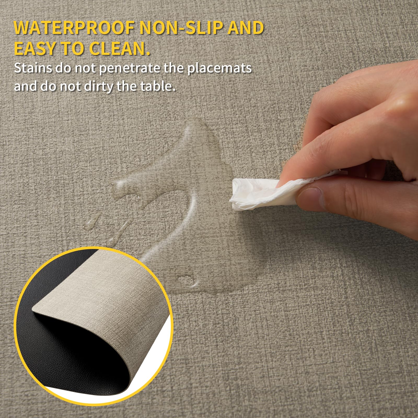 2-Pack Heat & Stain Resistant Placemats Set with Coasters - Dual Sided Faux Leather Table Mats, Non-Slip Waterproof Oil-Proof, Washable & Wipeable for Dining Room, Kitchen, Patio, and Outdoor Tables