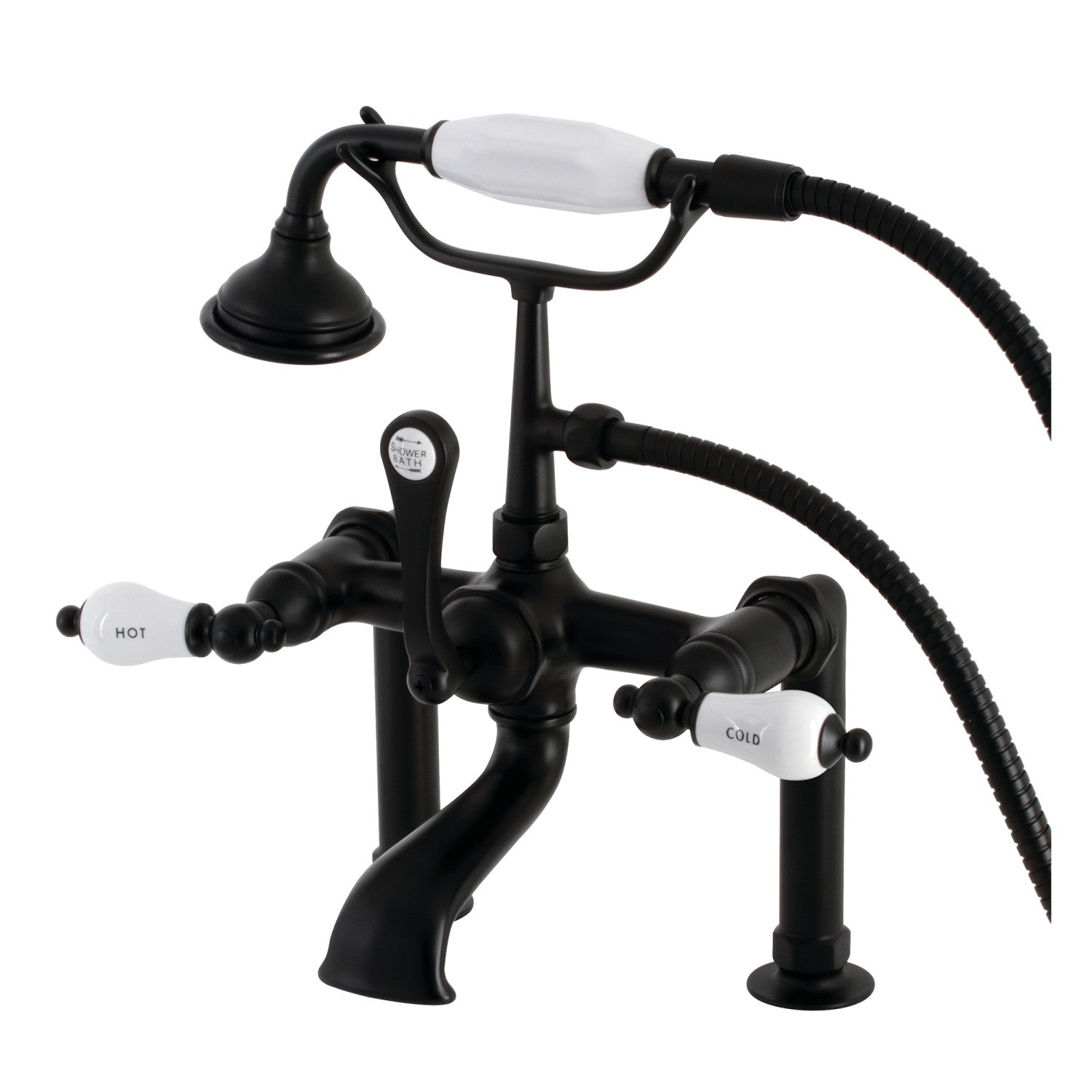 Vintage Matte Black Clawfoot Tub Faucet with Hand Shower - 3 Handle 2 Hole Deck Mount Bathroom Fixture for Classic & Modern Bathrooms | Perfect for Freestanding Tubs & Luxury Bathroom Renovations