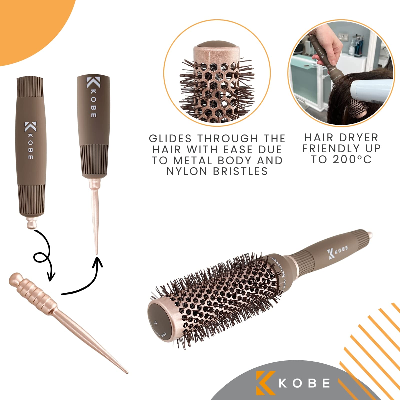 Kobe Ionic Hair Brush for Blow Drying - 32mm Ceramic Round Brush for Salon & Home Use